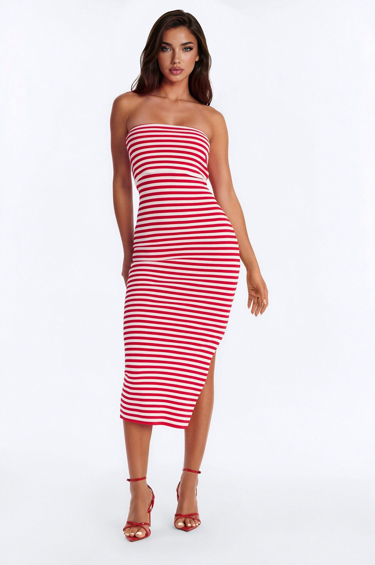 Roslin Striped Knit Midi Dress - Red/combo