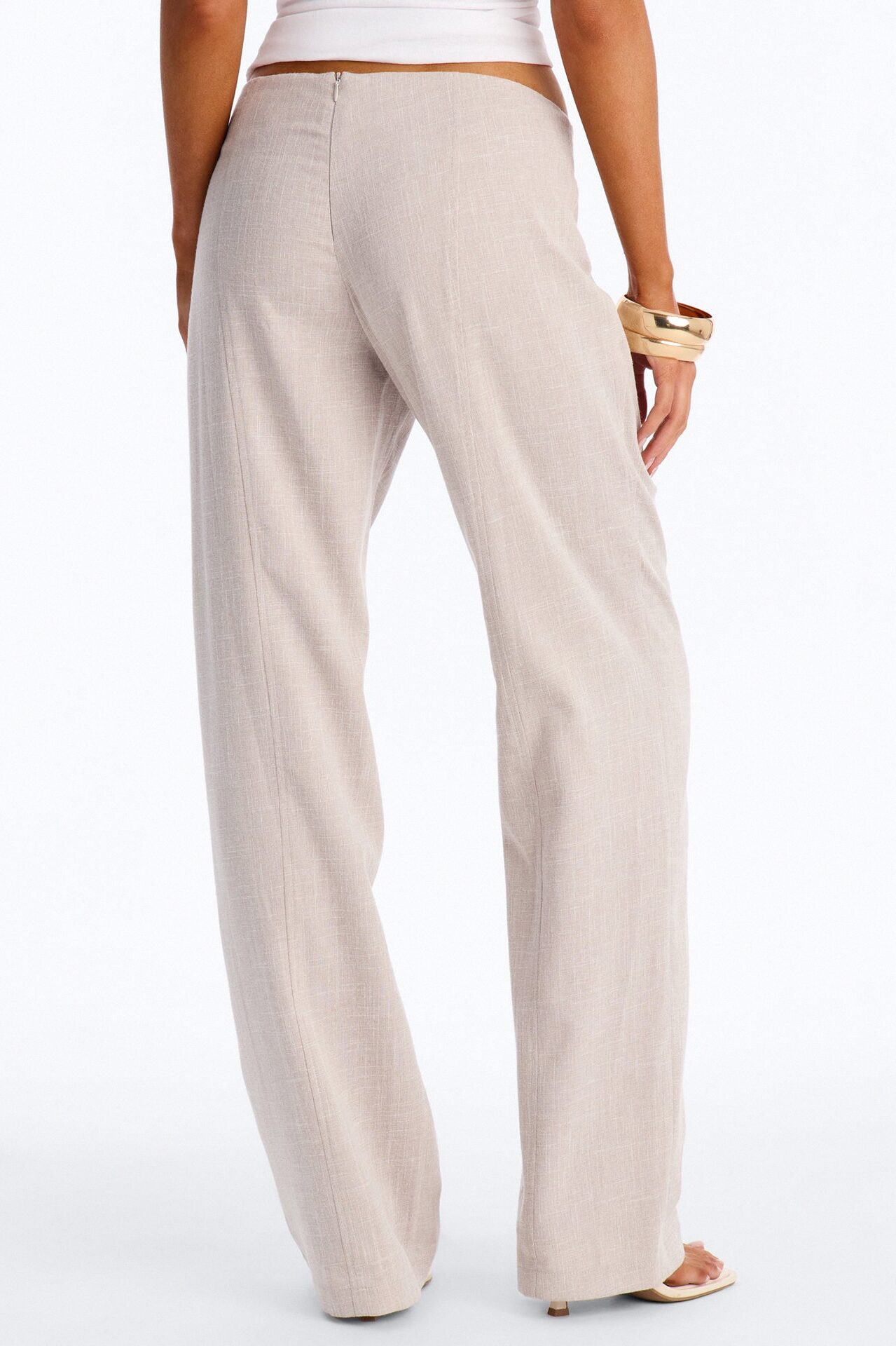 Seona Low Rise Tie Waist Straight Leg Pant - Stone