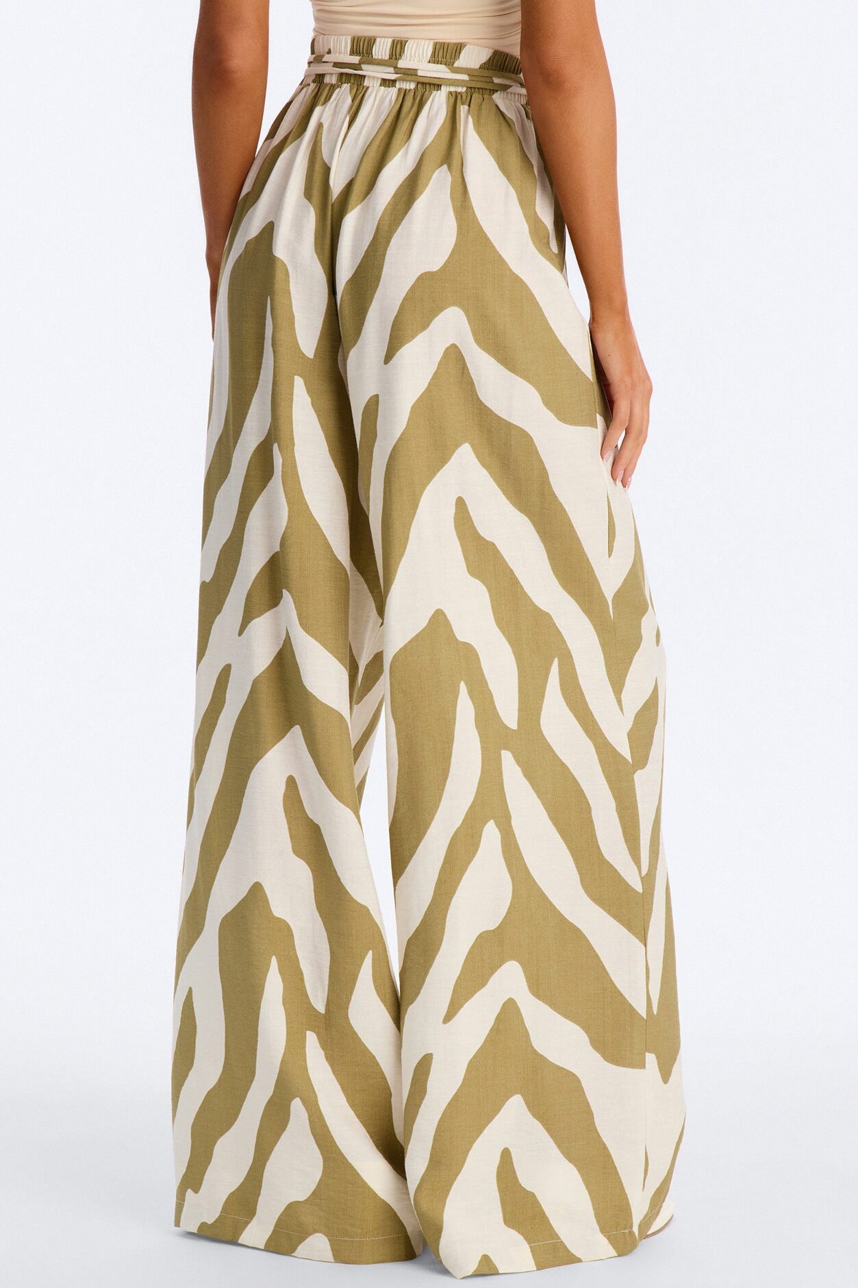 Belle High Waisted Belted Wide Leg Pant - Green/combo