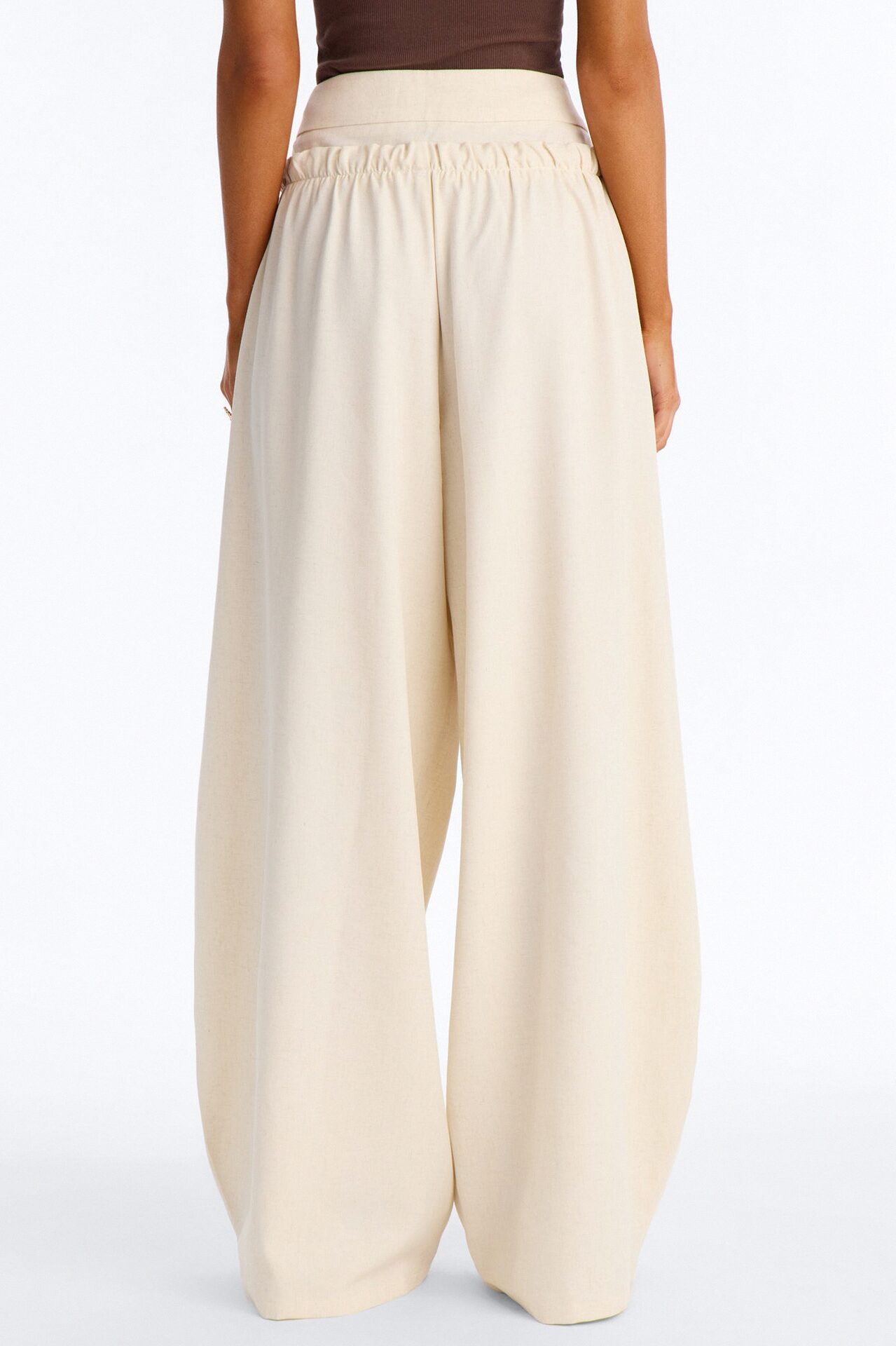 Kathleen Linen High Rise Double Waistband Wide Leg Trouser - Natural