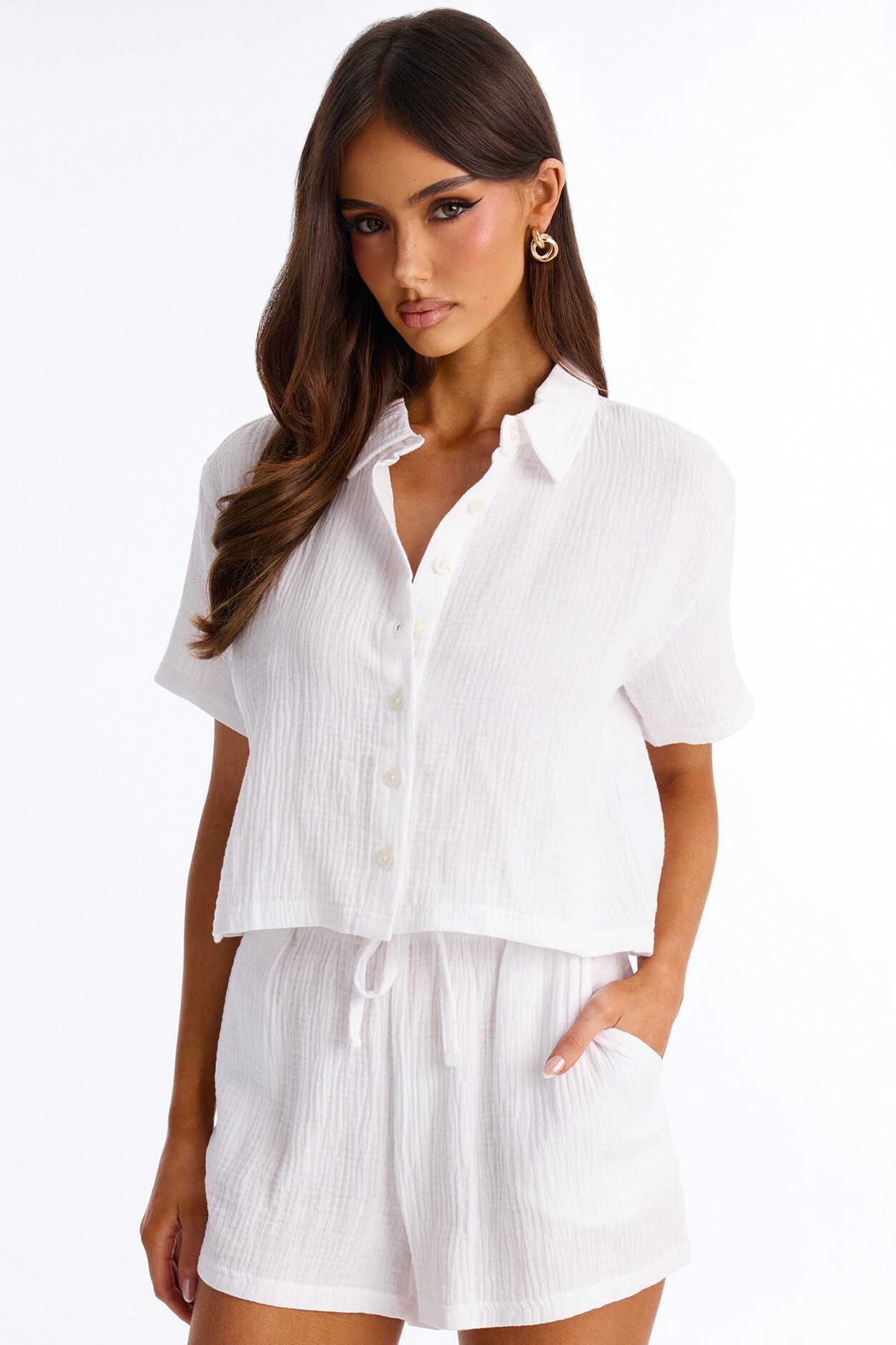 Sunset Blvd Gauze Short Set - White