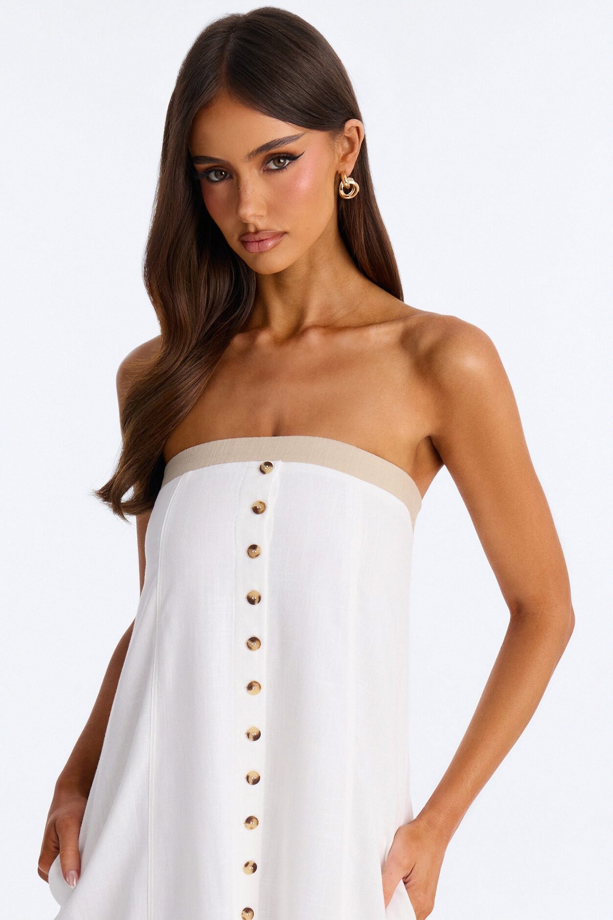 Keep It Cool Button Up Linen Maxi Dress - Cream/combo