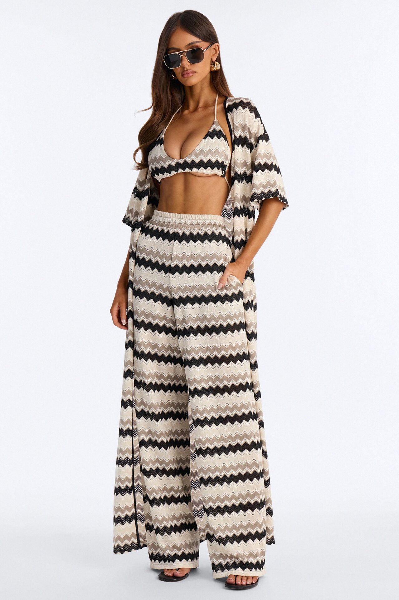 Cabana Crush 3 Piece Crochet Pant Set - Cream/combo
