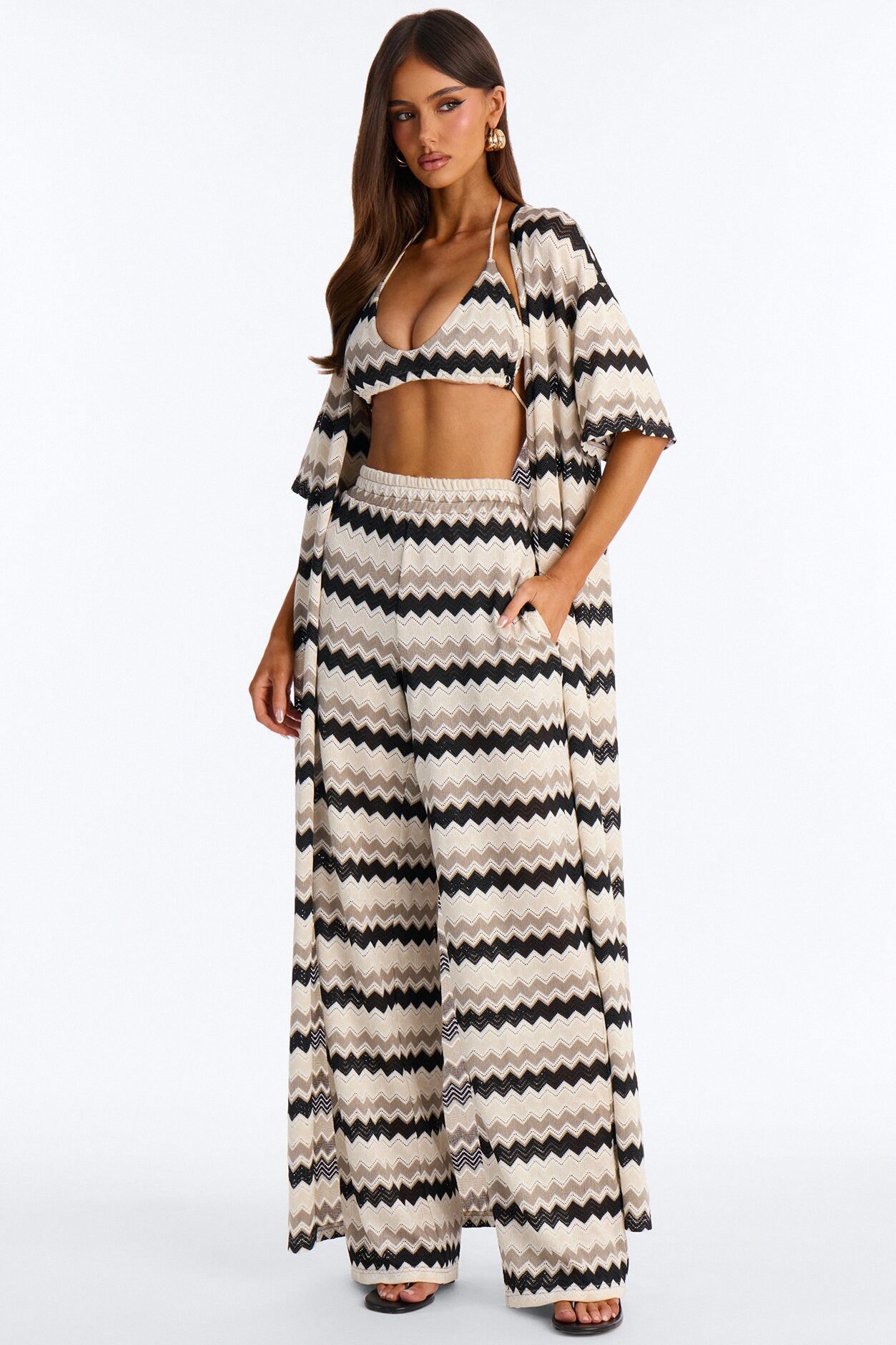 Cabana Crush 3 Piece Crochet Pant Set - Cream/combo