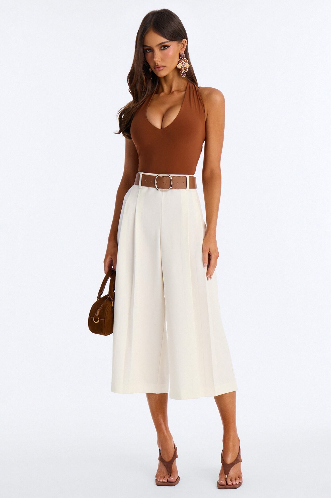 Misty High Rise Belted Culotte Trouser Pant - White