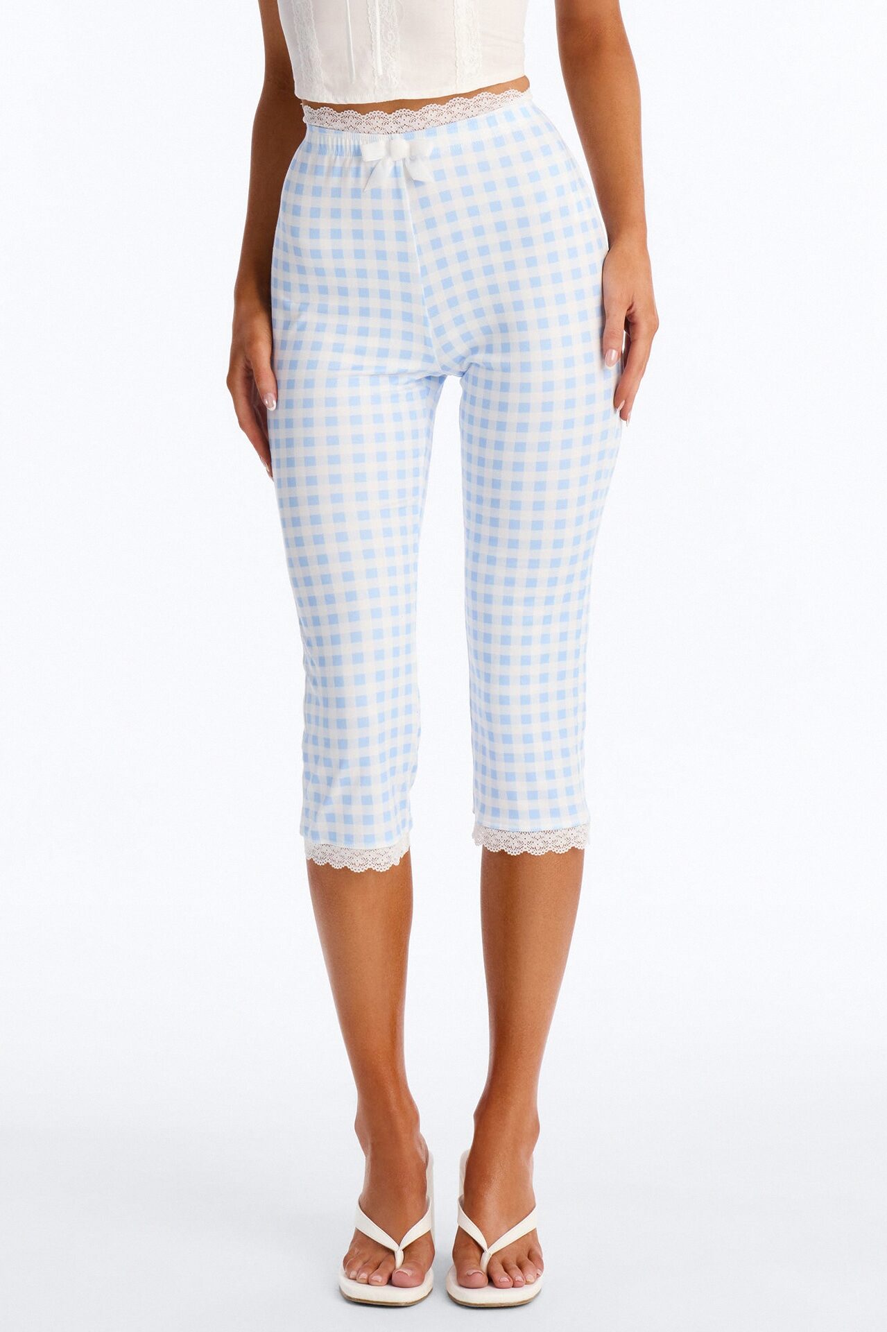 Florentina Lace Trim Capri Legging - Blue/combo