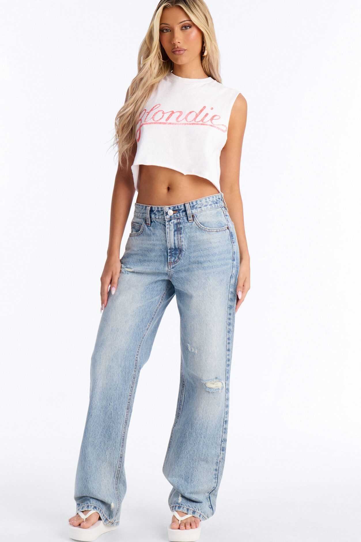 Blondie Crop Muscle Tank - White