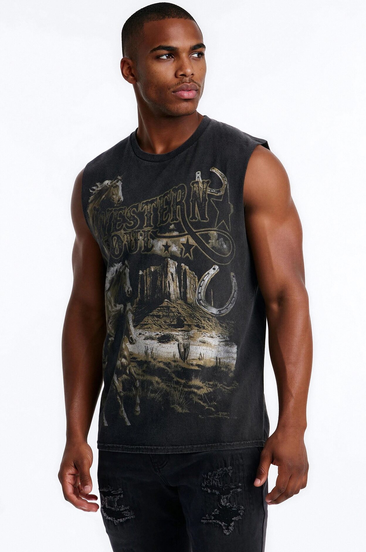 Western Soul Vintage Muscle Tee - BlackWash