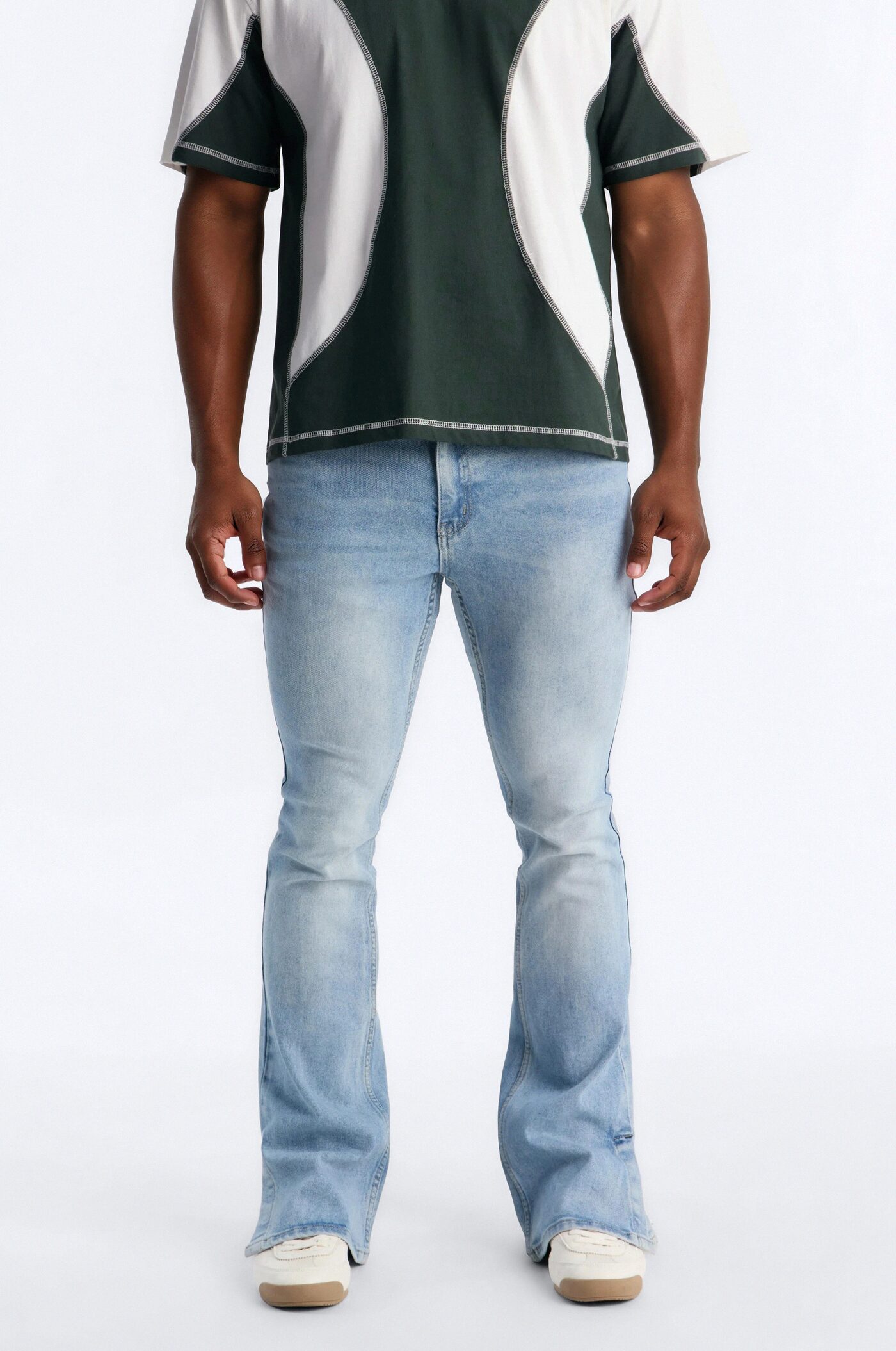 Upstanding Slit Stacked Skinny Flare Jean - Light Blue Wash