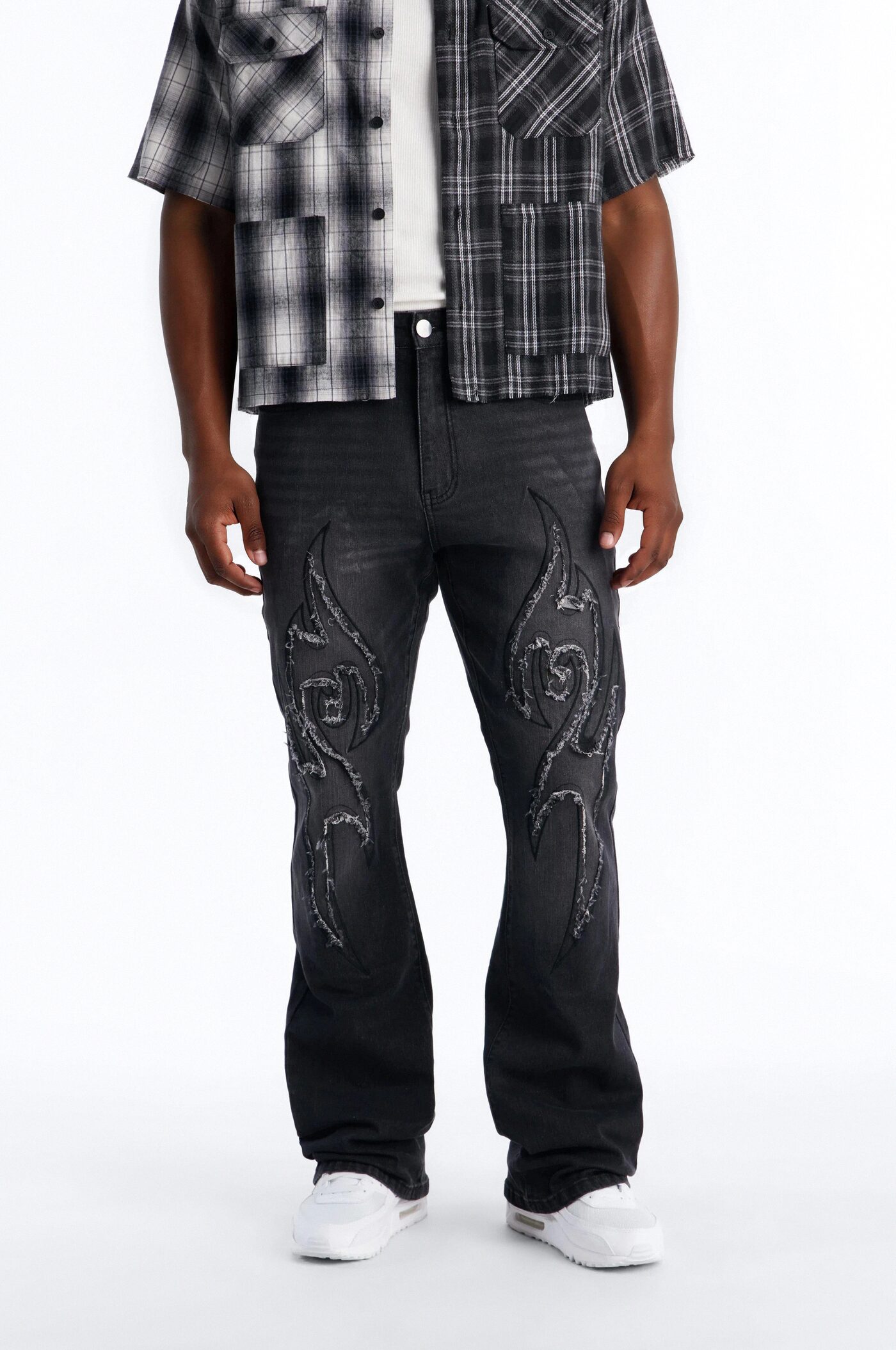 Stacked Skinny Flare Fringe Blade Jeans - Black Wash