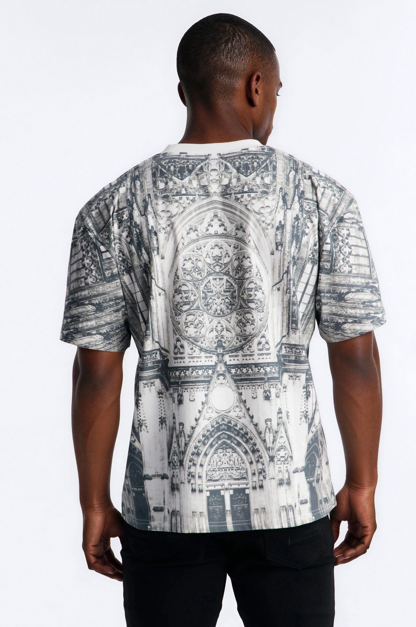 Gothic Church All Over Print Oversized Short Sleeve Tee - White