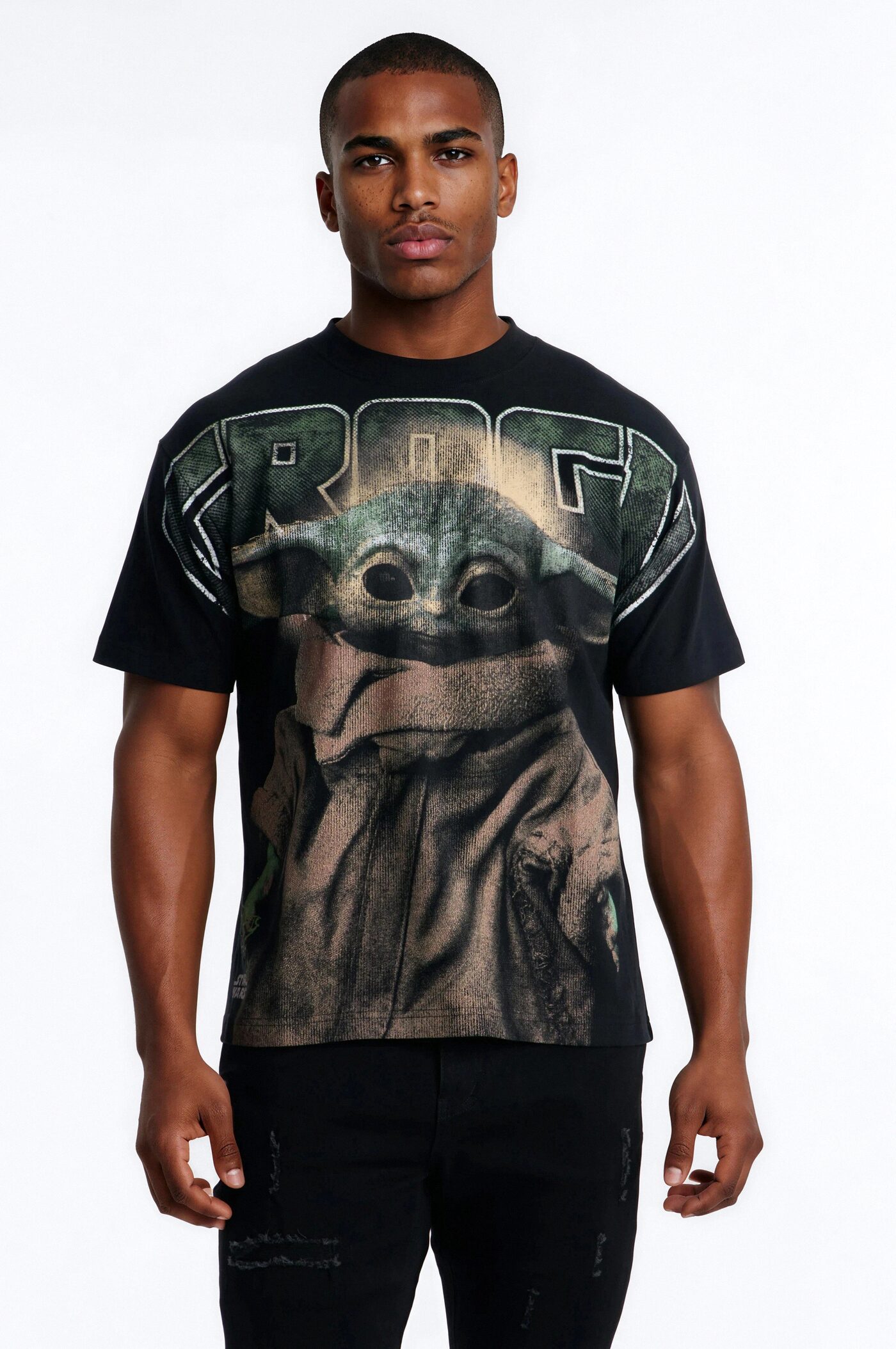 Star Wars Mandalorian Grogu Heavy Weight Boxy Short Sleeve Tee - Black