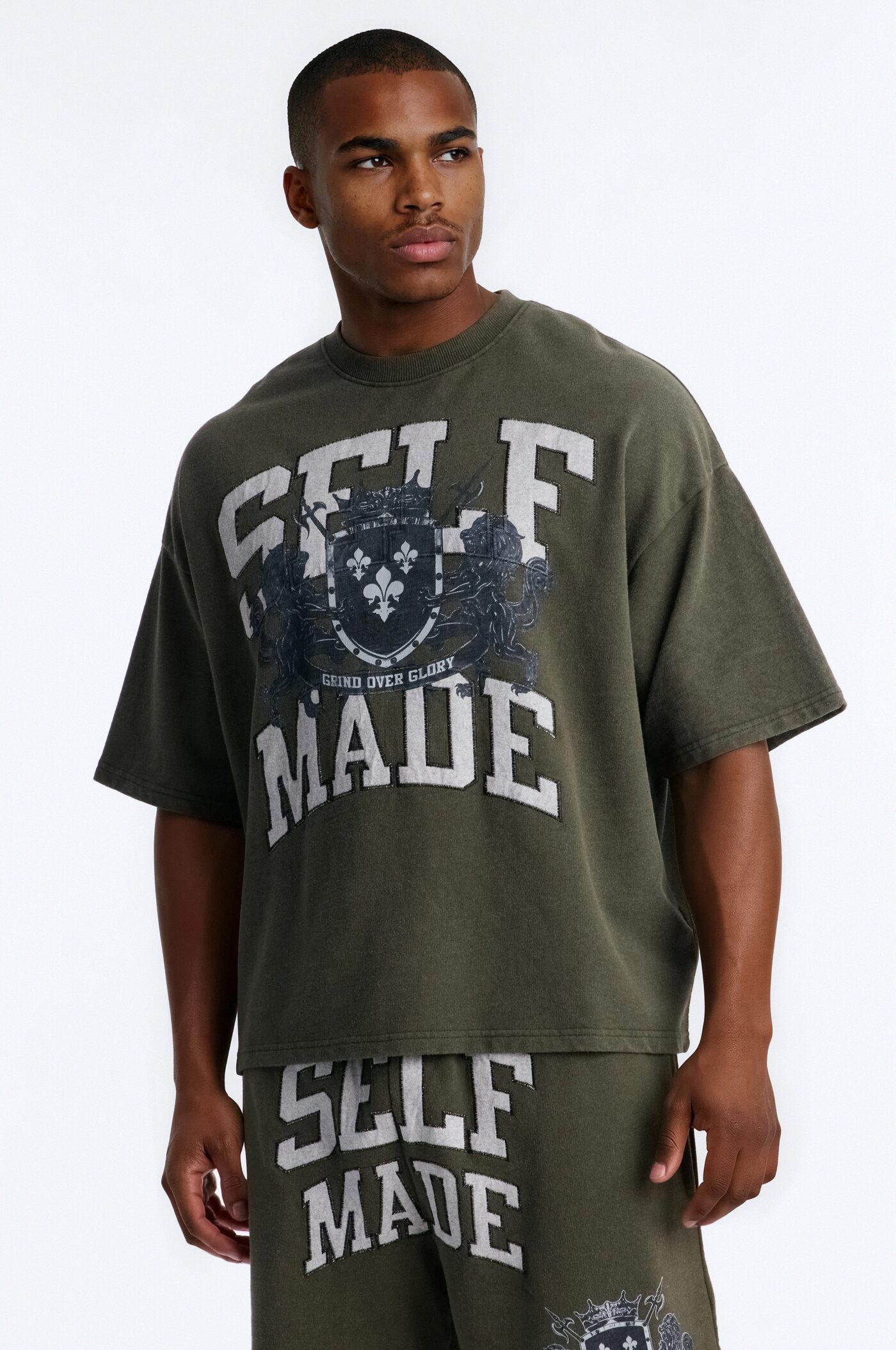 Self Made Patch Oversized French Terry Tee - Hunter Green