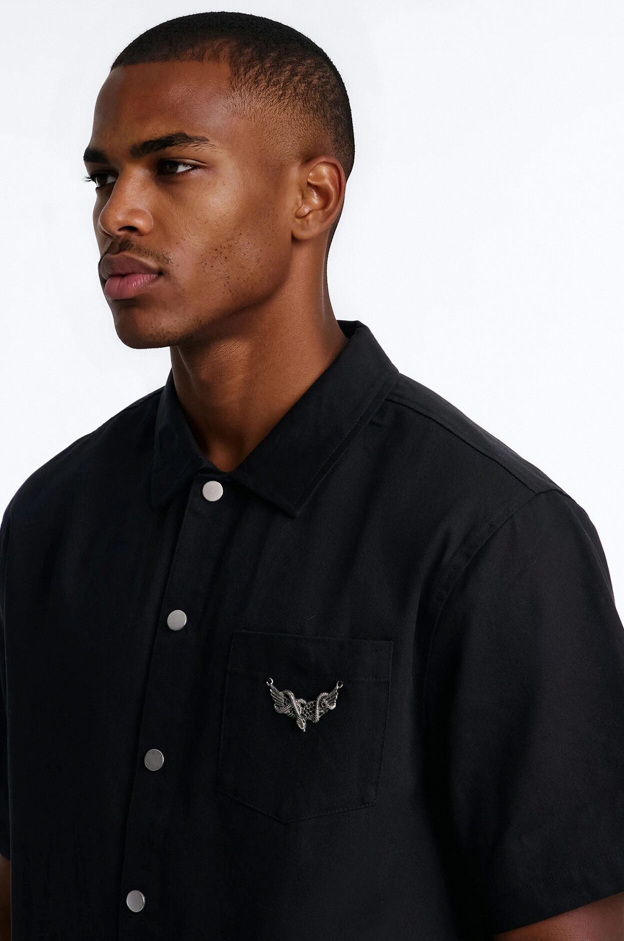 Relaxed Winged Viper Button Up Shirt - Black