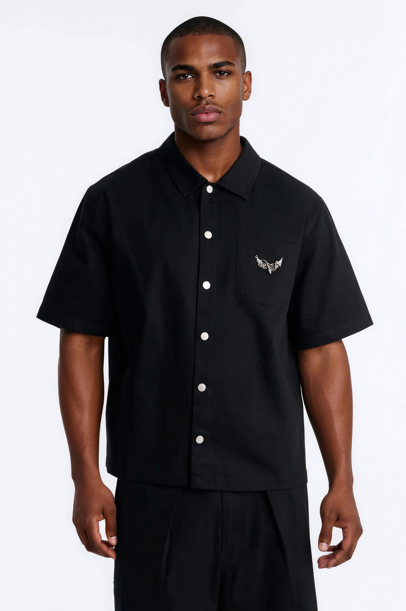 Relaxed Winged Viper Button Up Shirt - Black