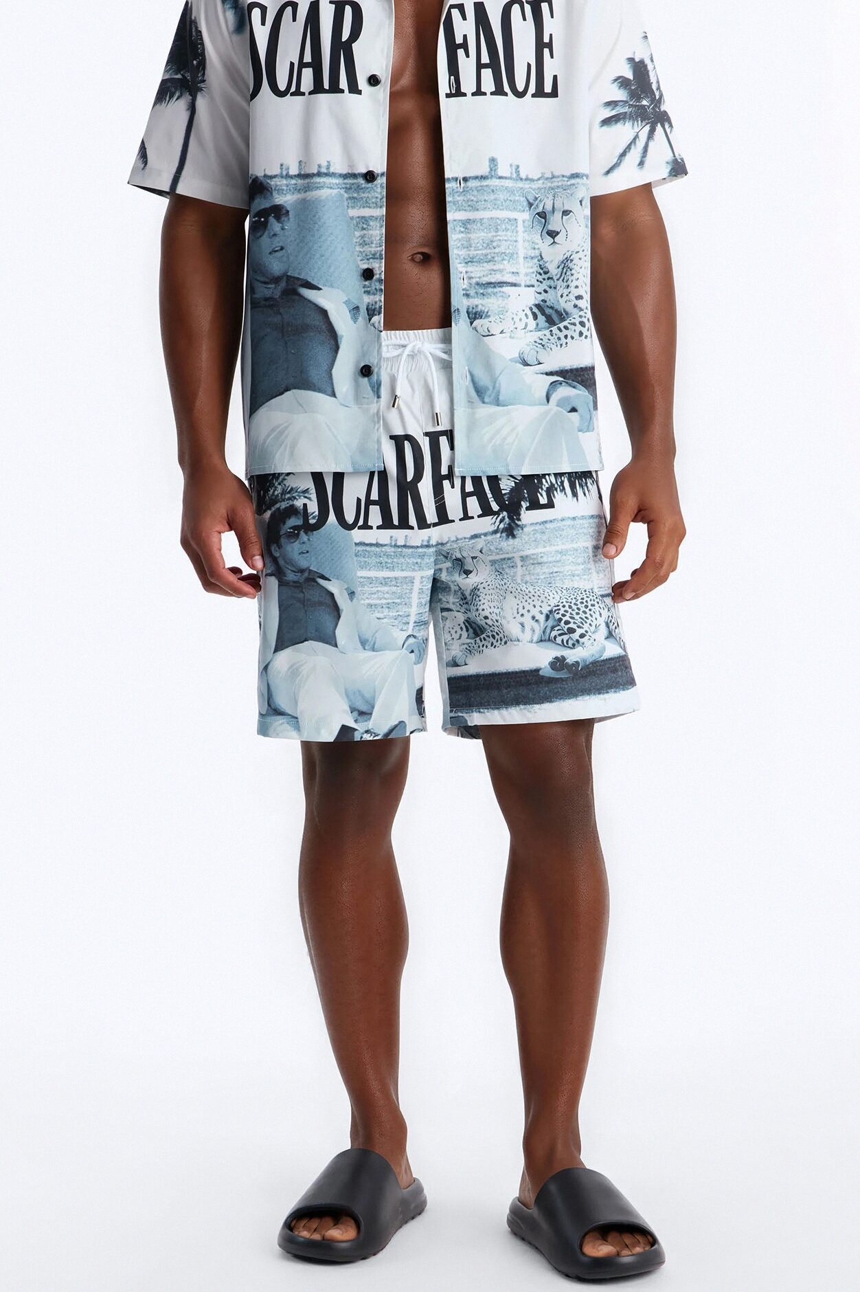 Scarface Poolside Photoreal Swim Trunk 7″ - White/Black