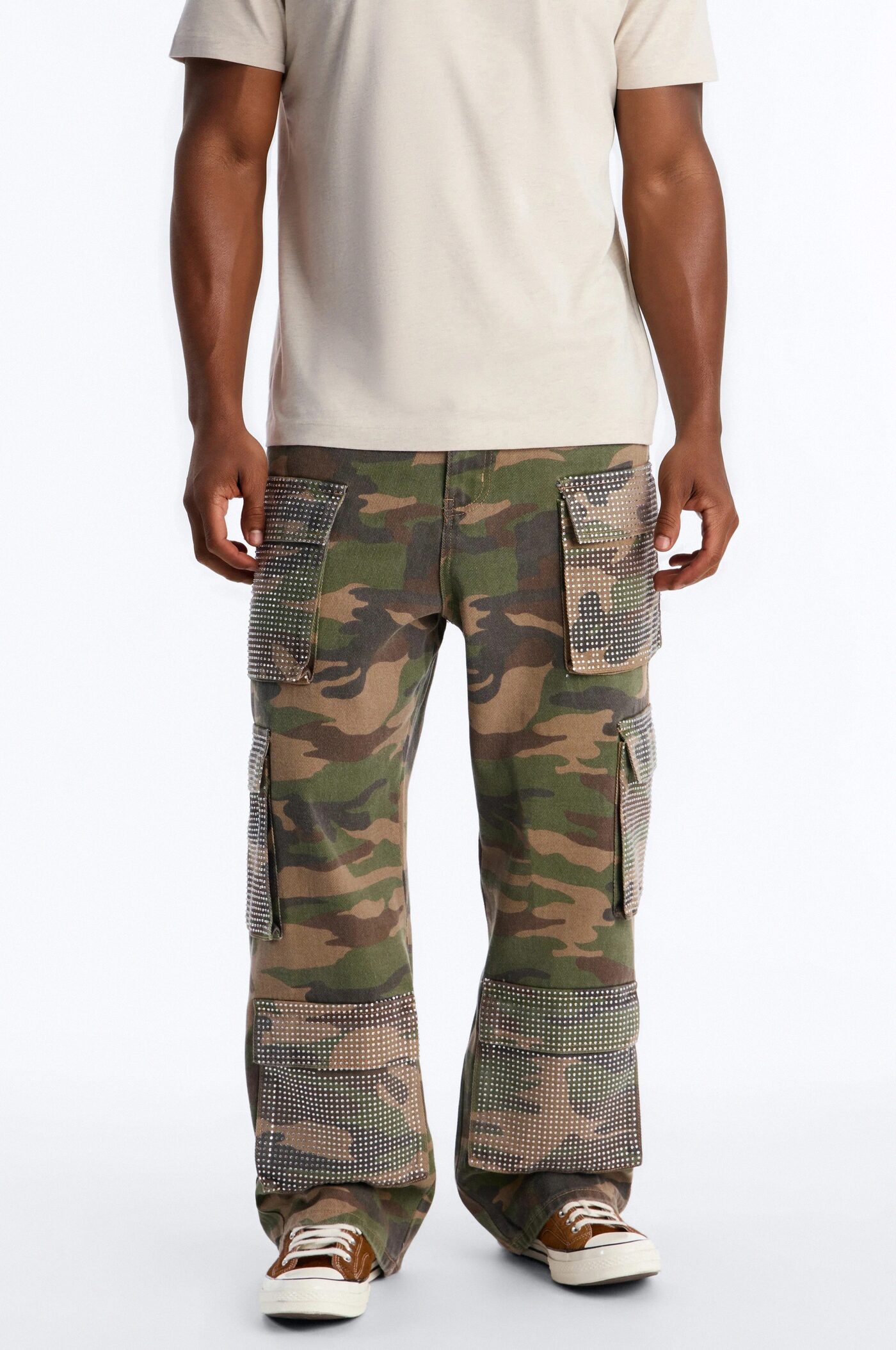 Baggy Rhinestone Combat Cargo Jean - Camouflage
