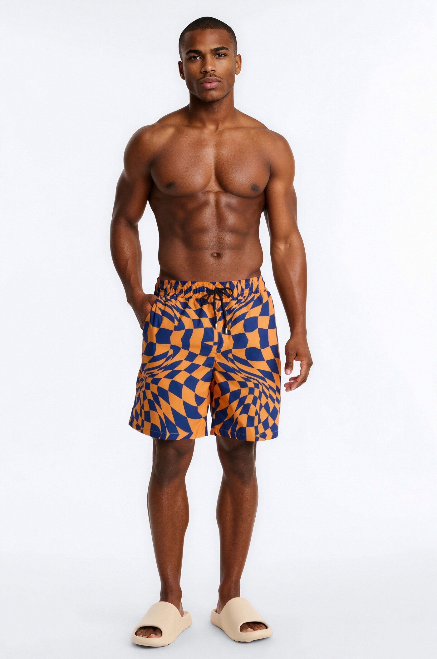 Checkered Daybreak Swim Trunk 7″ - Orange/combo