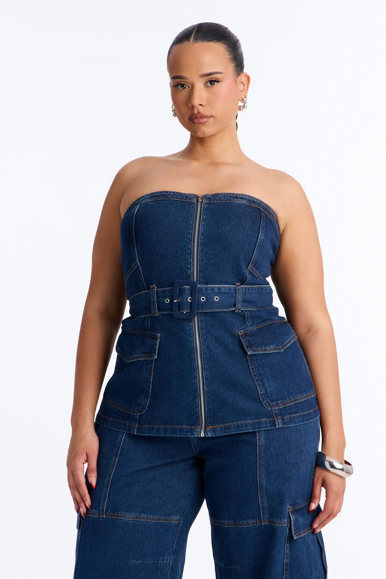 Kenny Denim Strapless Pant Set - Denim