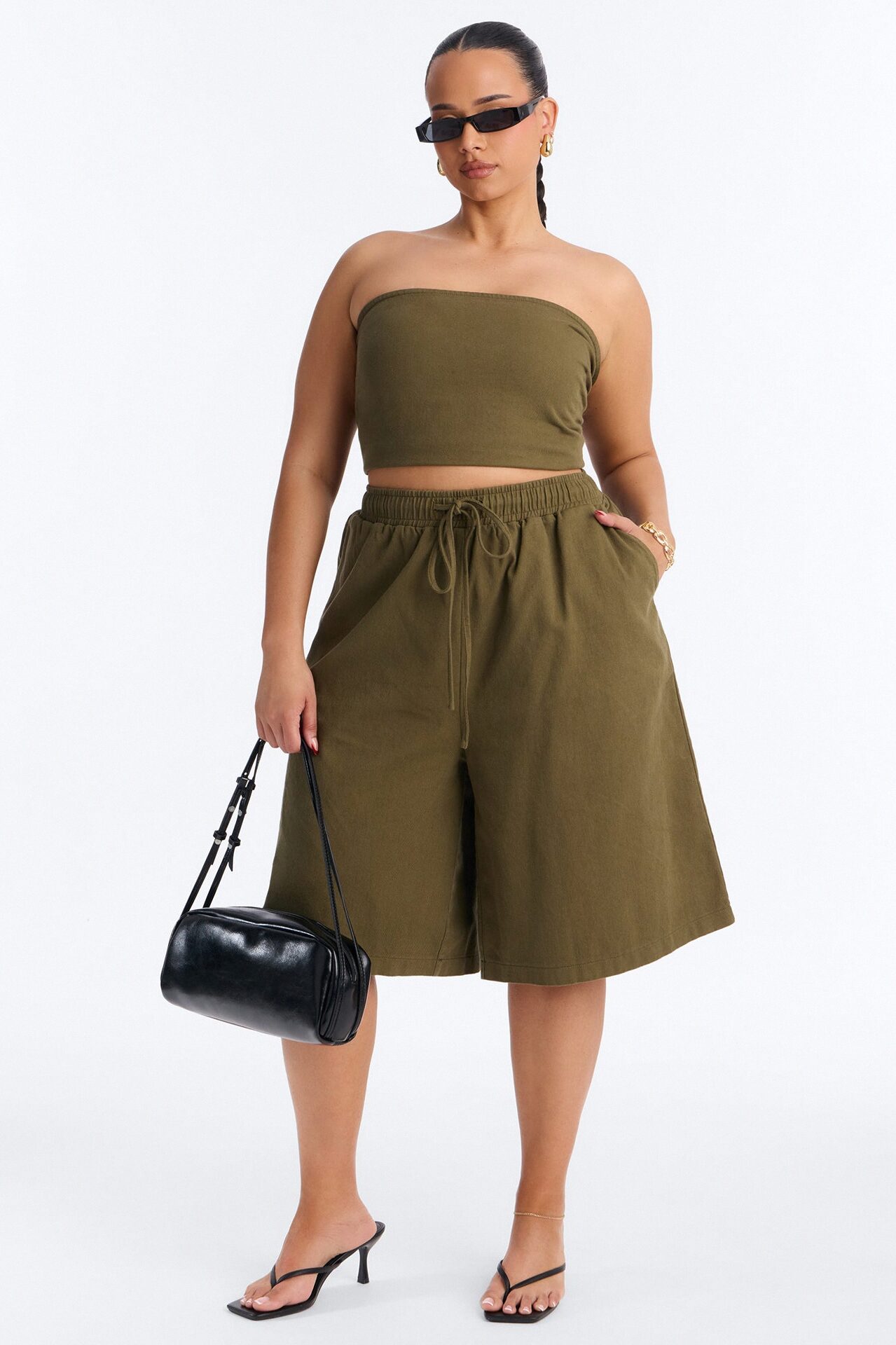 Sophia Drawstring Jort Set - Olive