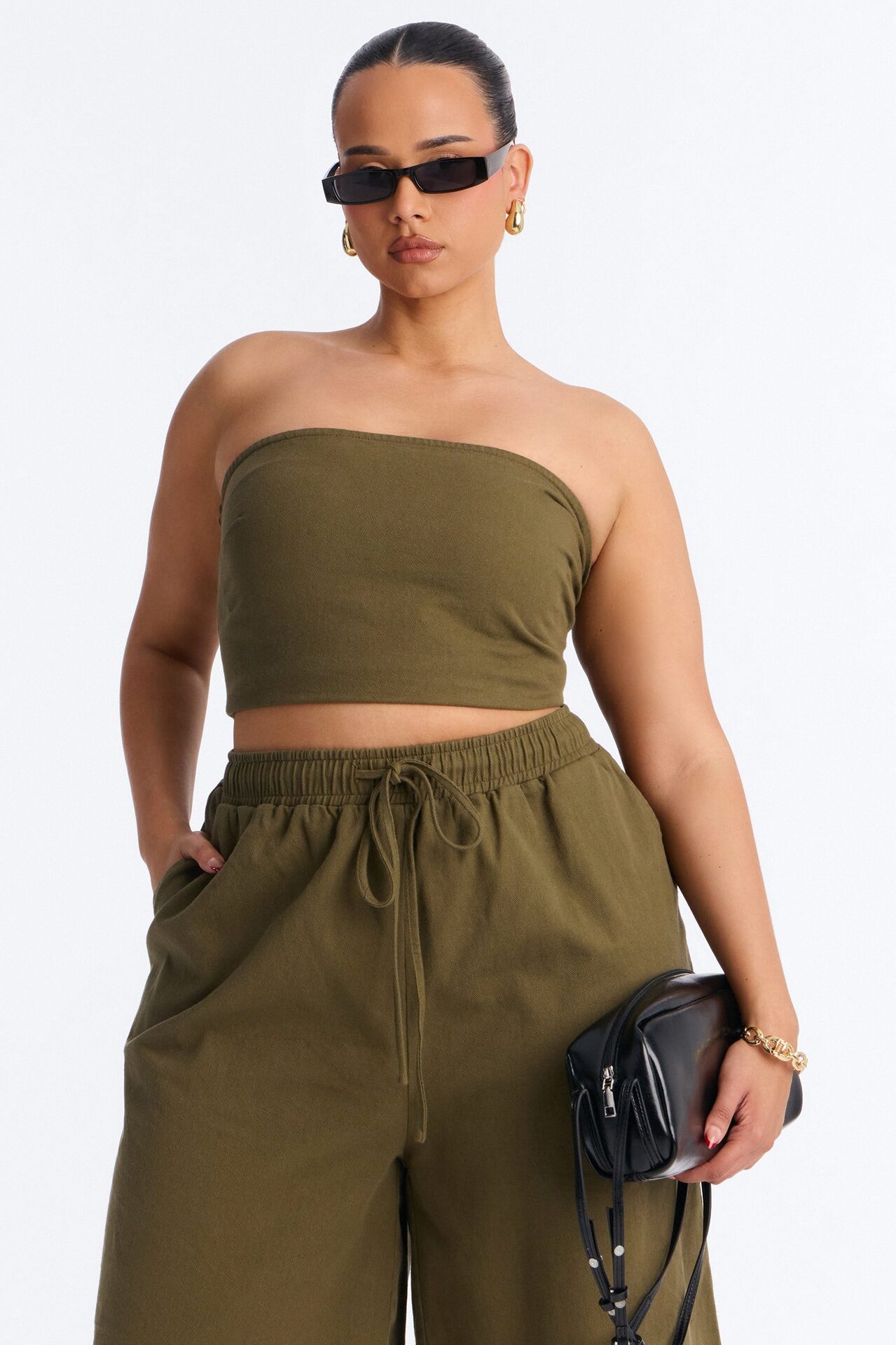 Sophia Drawstring Jort Set - Olive