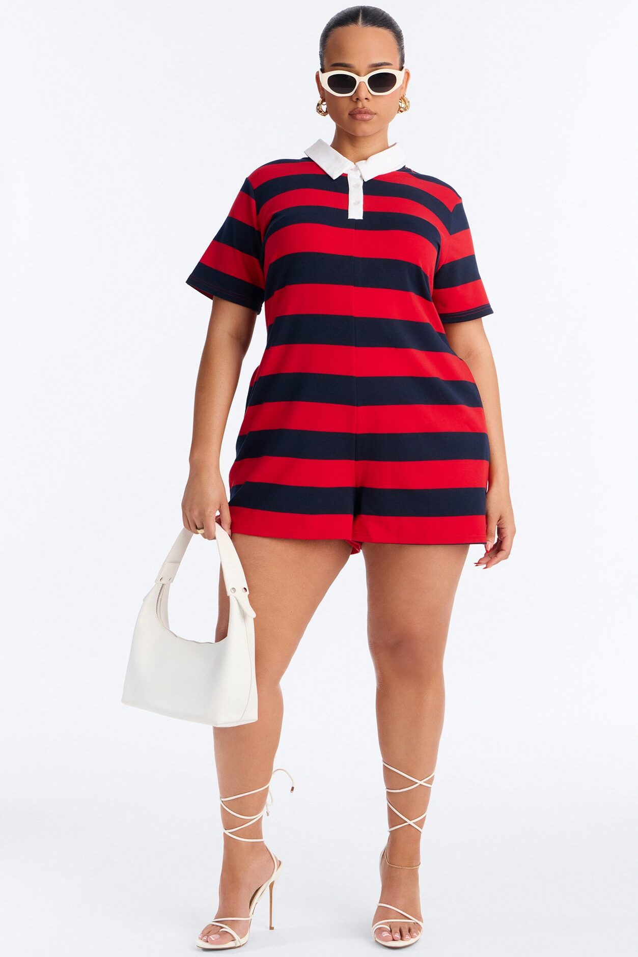 Bailey Striped Polo Romper - Burgundy