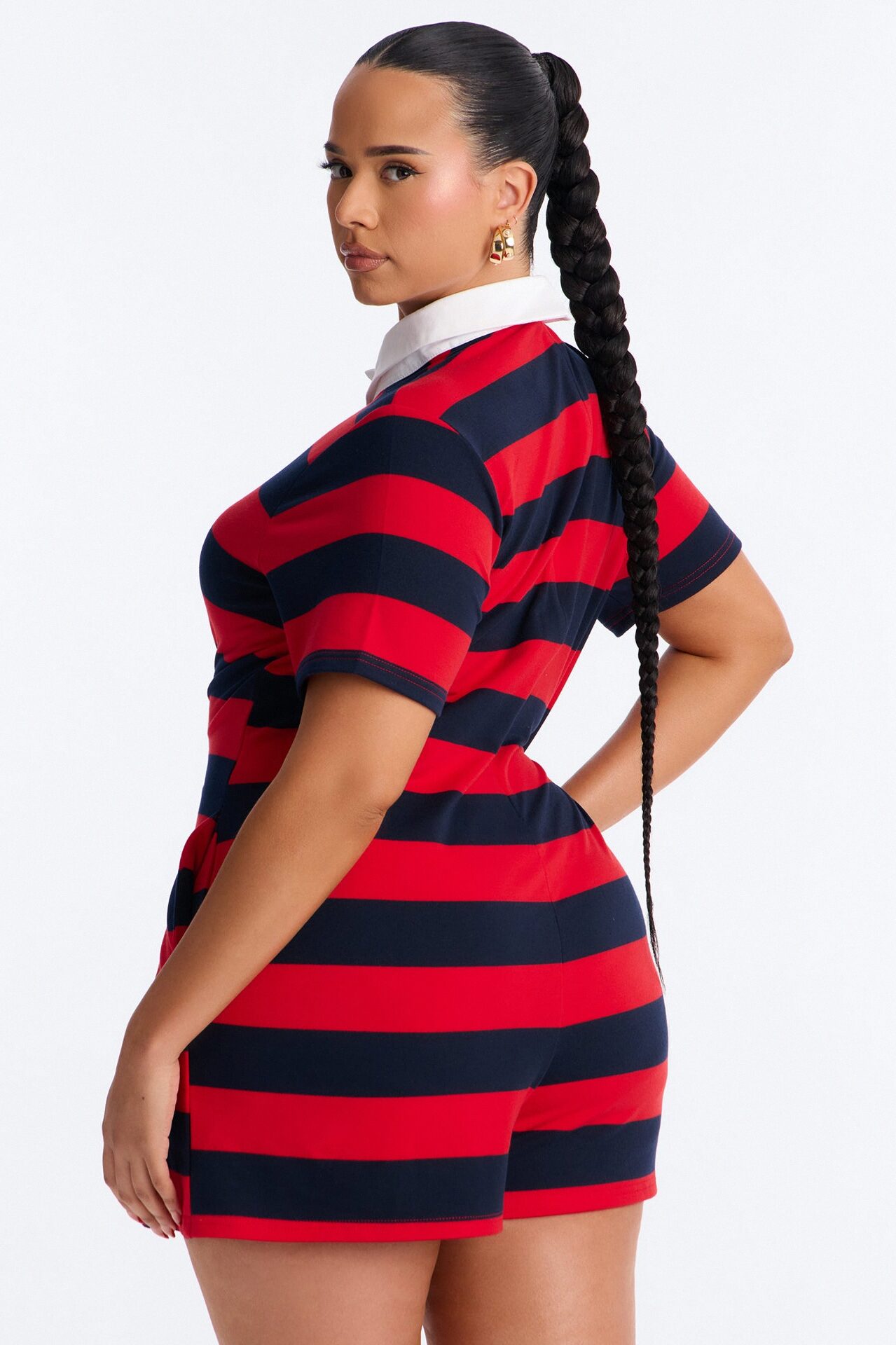 Bailey Striped Polo Romper - Burgundy