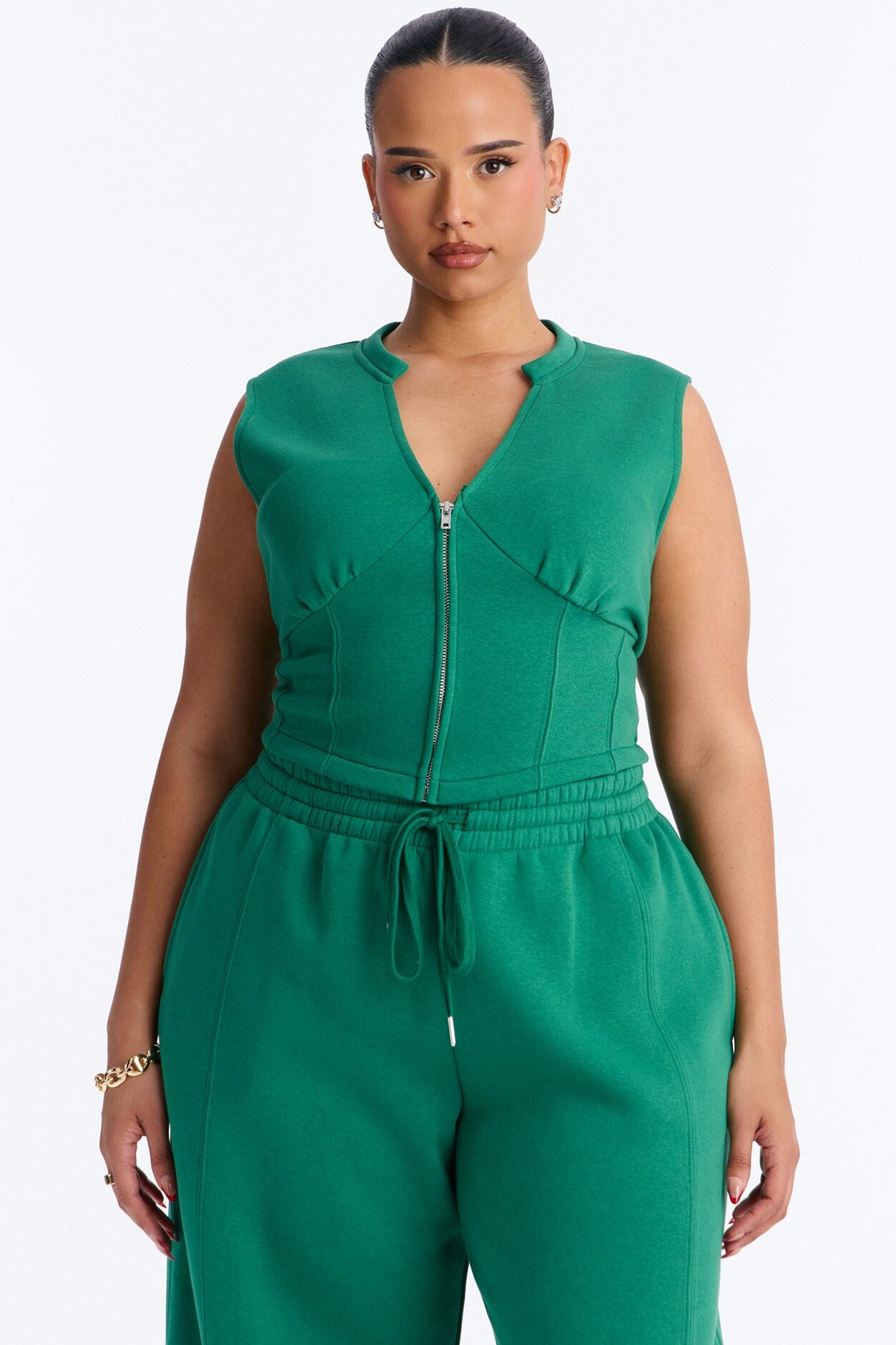 Structured Fleece Barrel Leg Lounge Set - Kelly Green