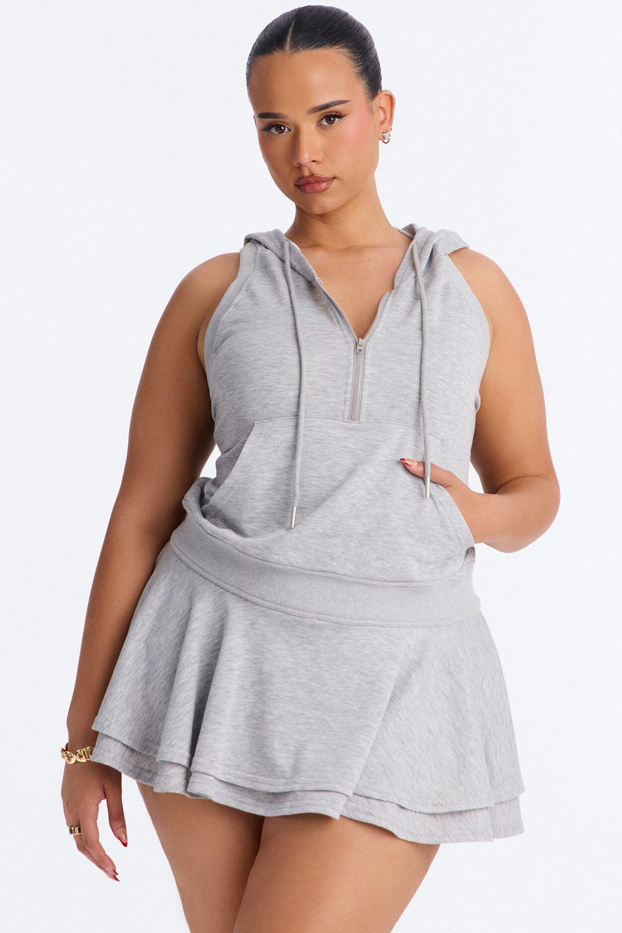 On The Go Hoodie Sweater Micro Mini Dress - HeatherGrey