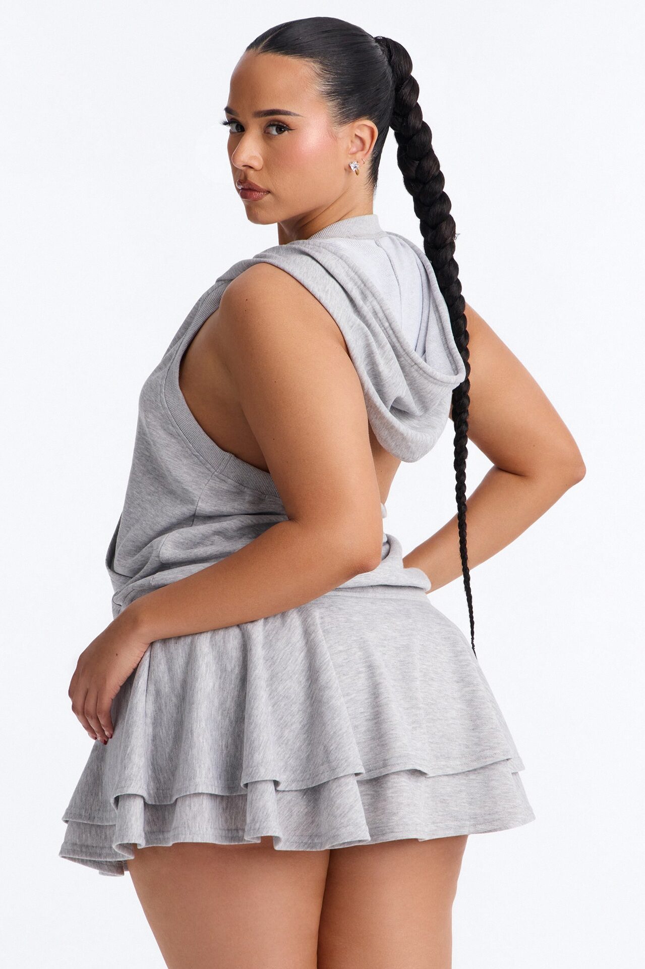 On The Go Hoodie Sweater Micro Mini Dress - HeatherGrey