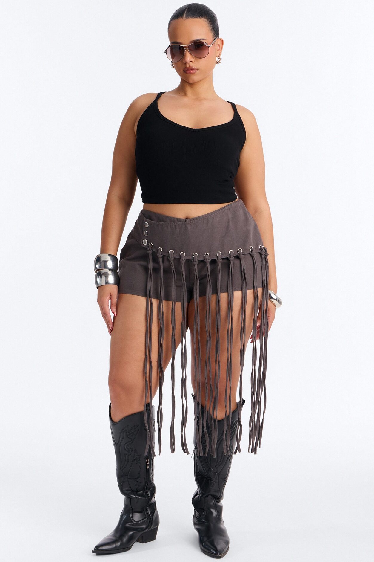 Leah Fringe Trim Micro Short - Charcoal