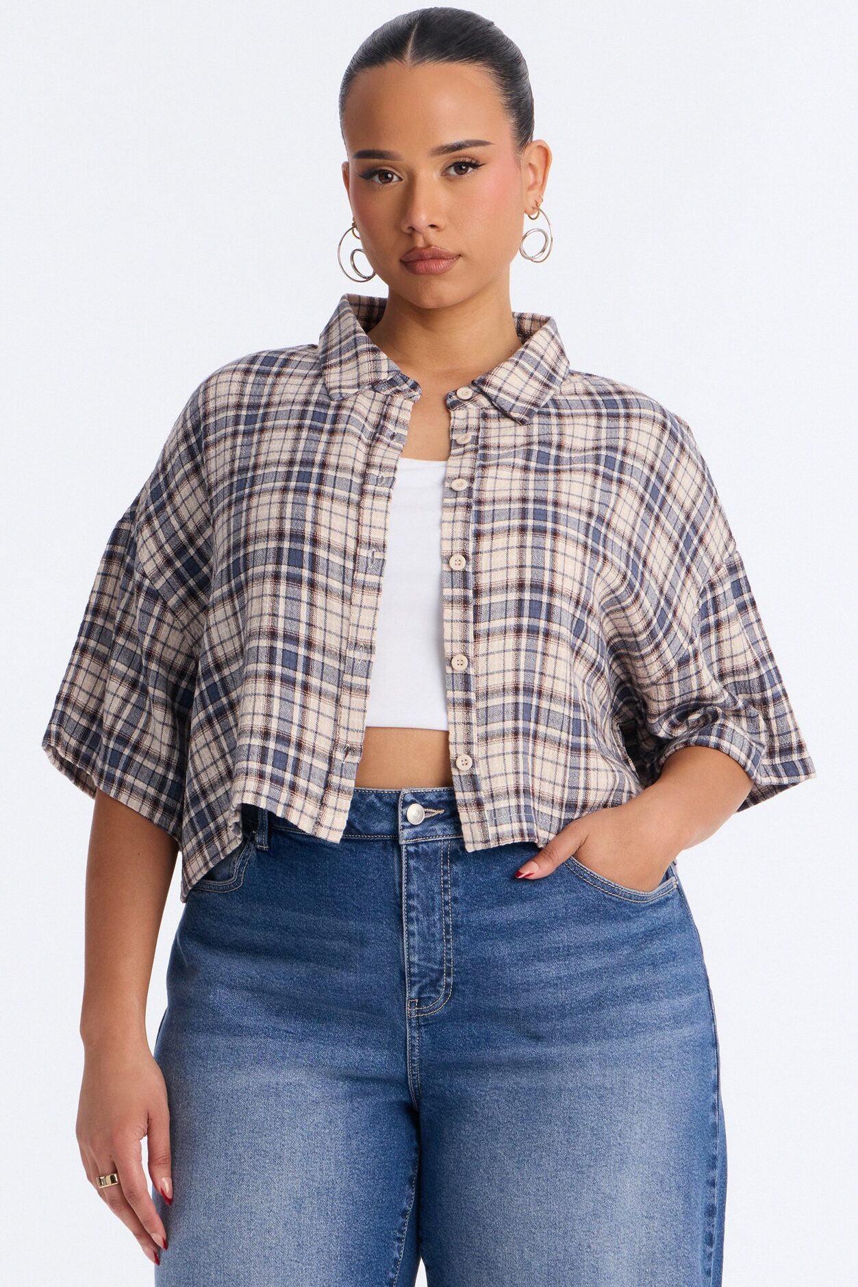 Cozy Girl Plaid Shirt - Blue/combo