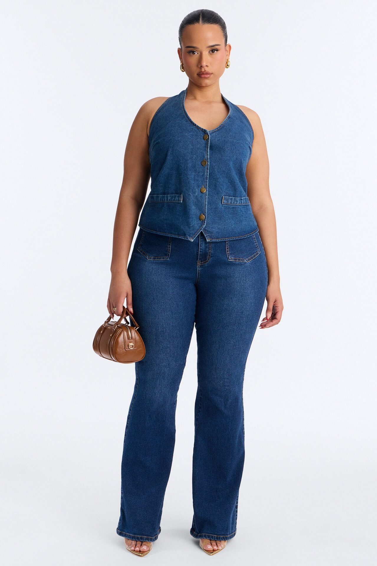 Sena Open Back Denim Halter Top - Indigo