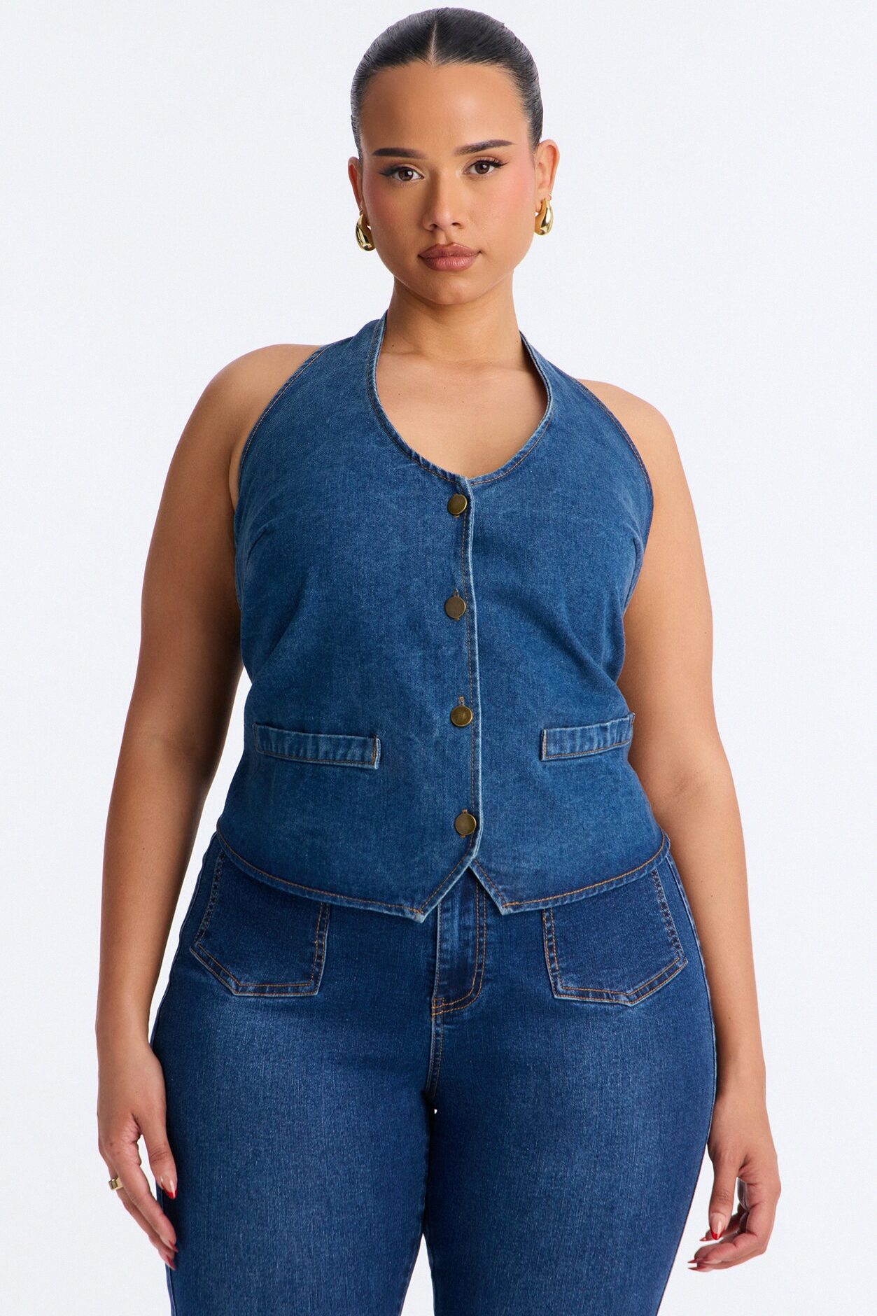 Sena Open Back Denim Halter Top - Indigo