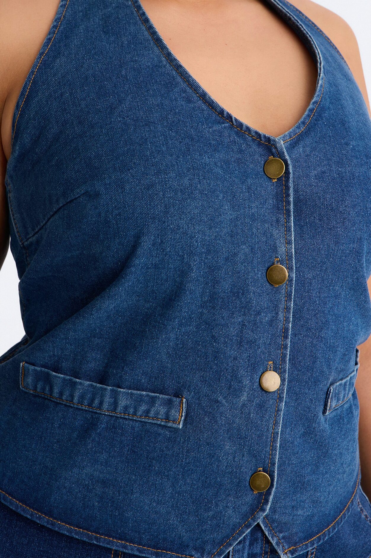 Sena Open Back Denim Halter Top - Indigo