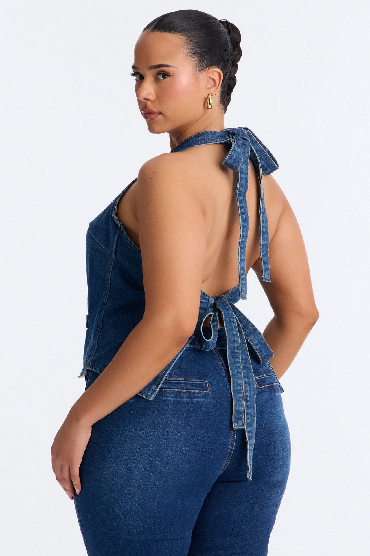 Sena Open Back Denim Halter Top - Indigo