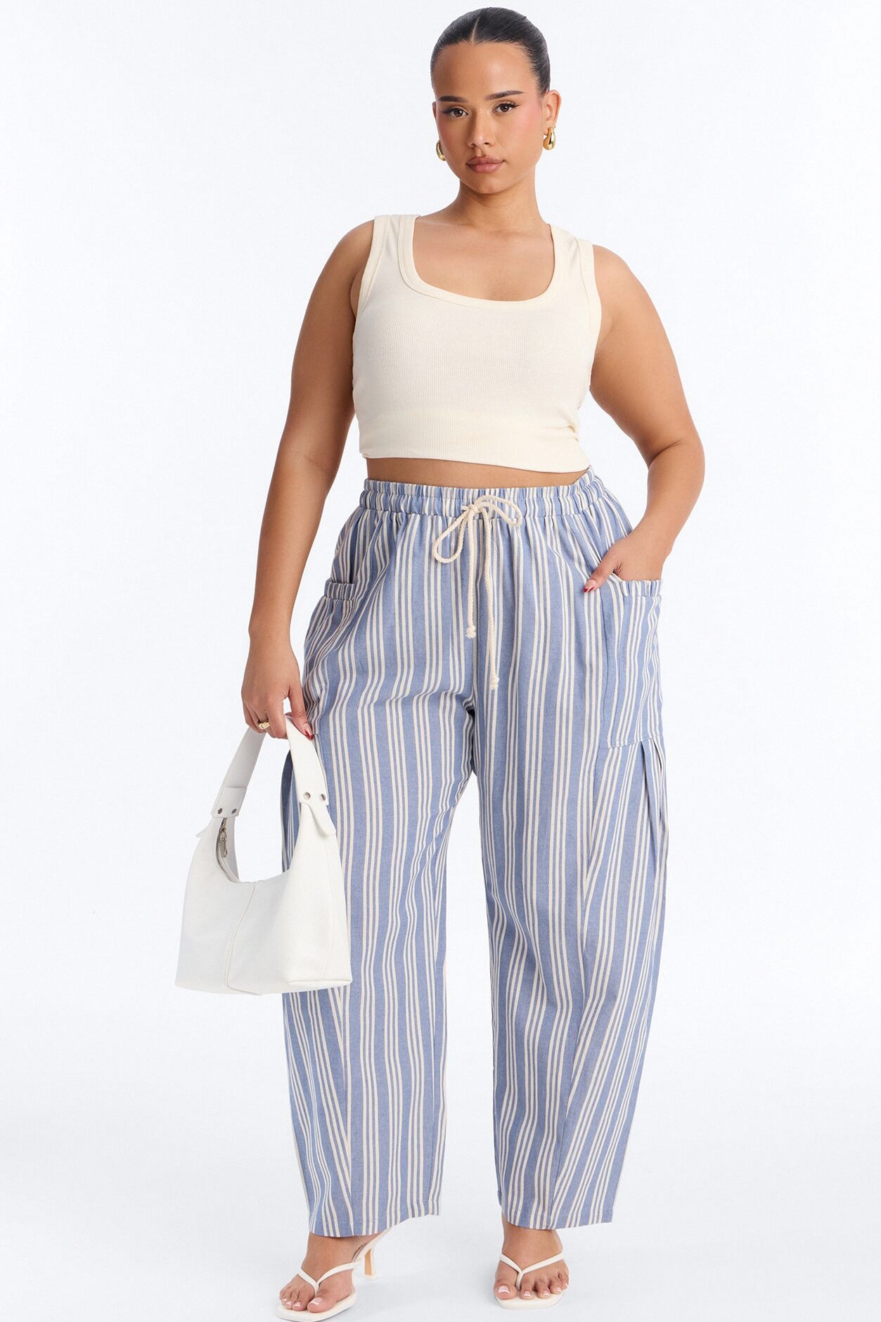Coastal Barrel Leg Striped Pants - Blue