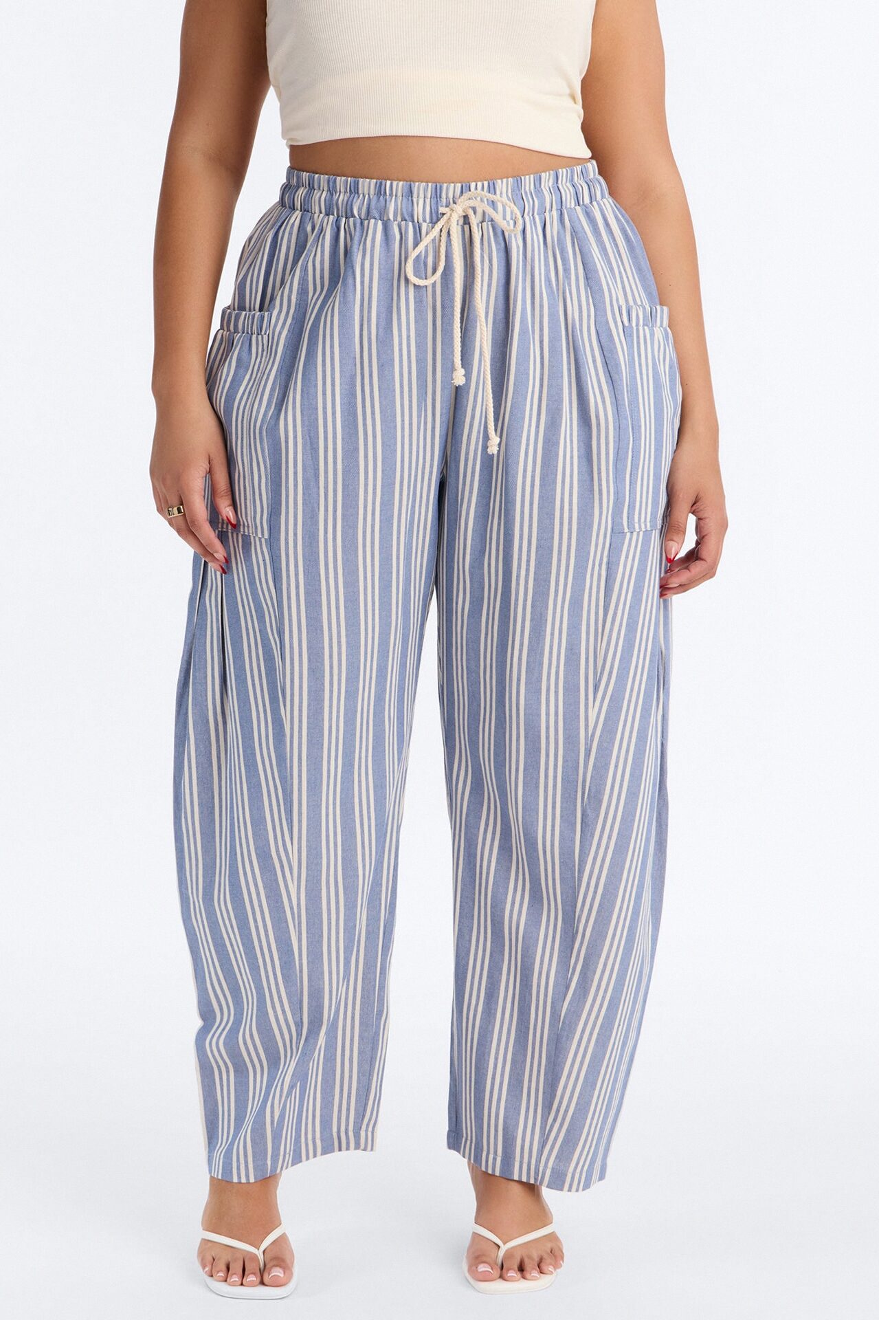 Coastal Barrel Leg Striped Pants - Blue