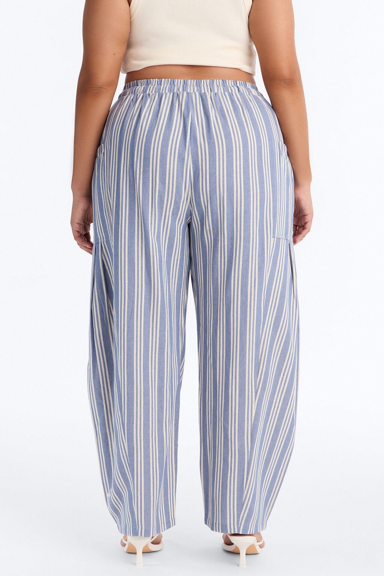 Coastal Barrel Leg Striped Pants - Blue