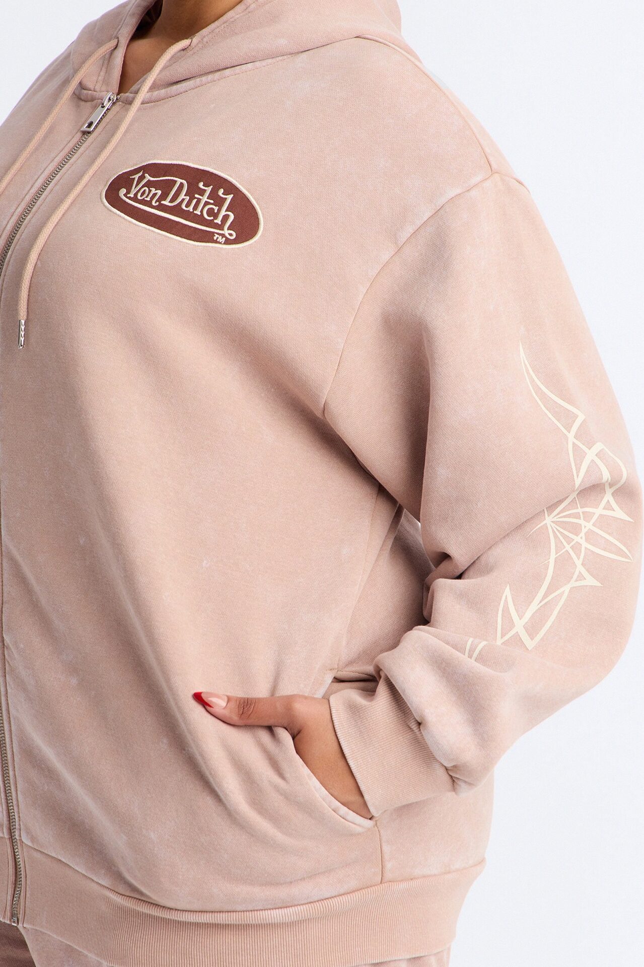 Von Dutch Washed Zip Up Sweatshirt - Taupe