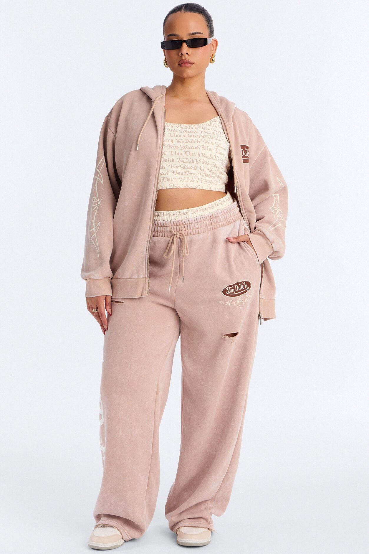 Von Dutch Wide Leg Washed Pant - Taupe