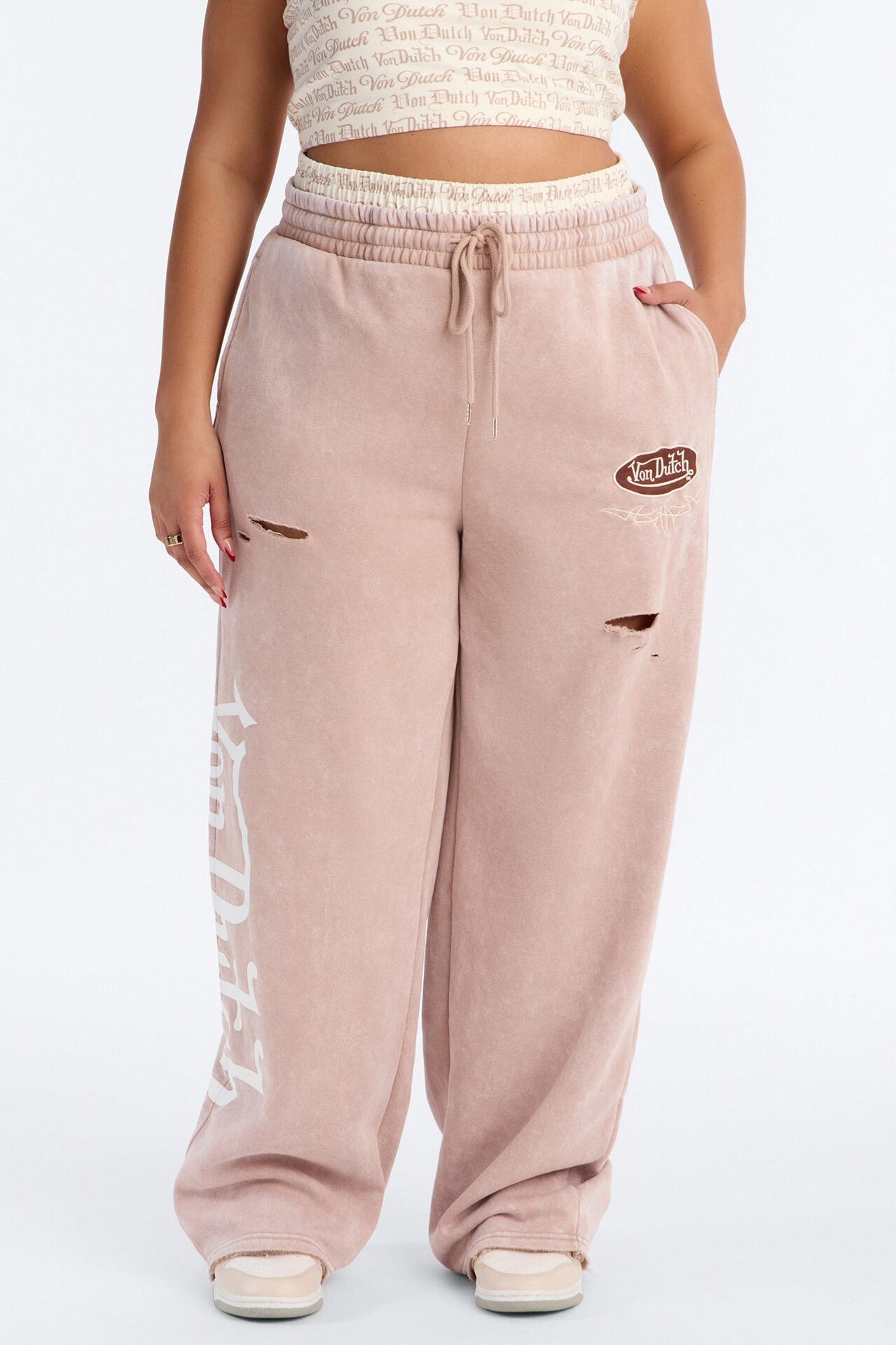 Von Dutch Wide Leg Washed Pant - Taupe
