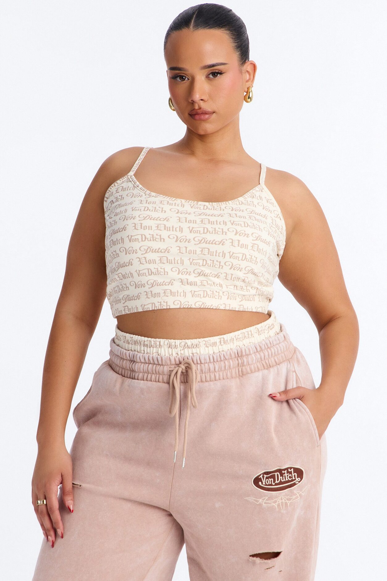 Von Dutch All Over Micro Tank - Taupe