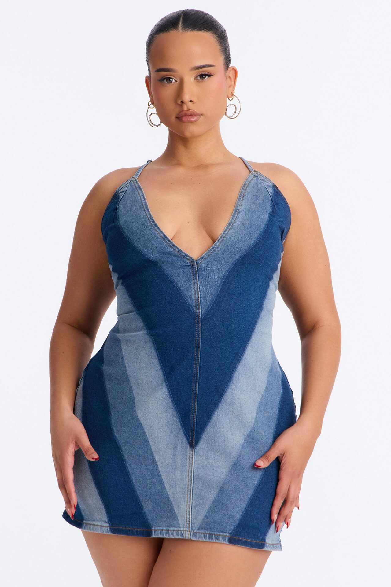 Signature Look Chevron Denim Mini Dress - Denim