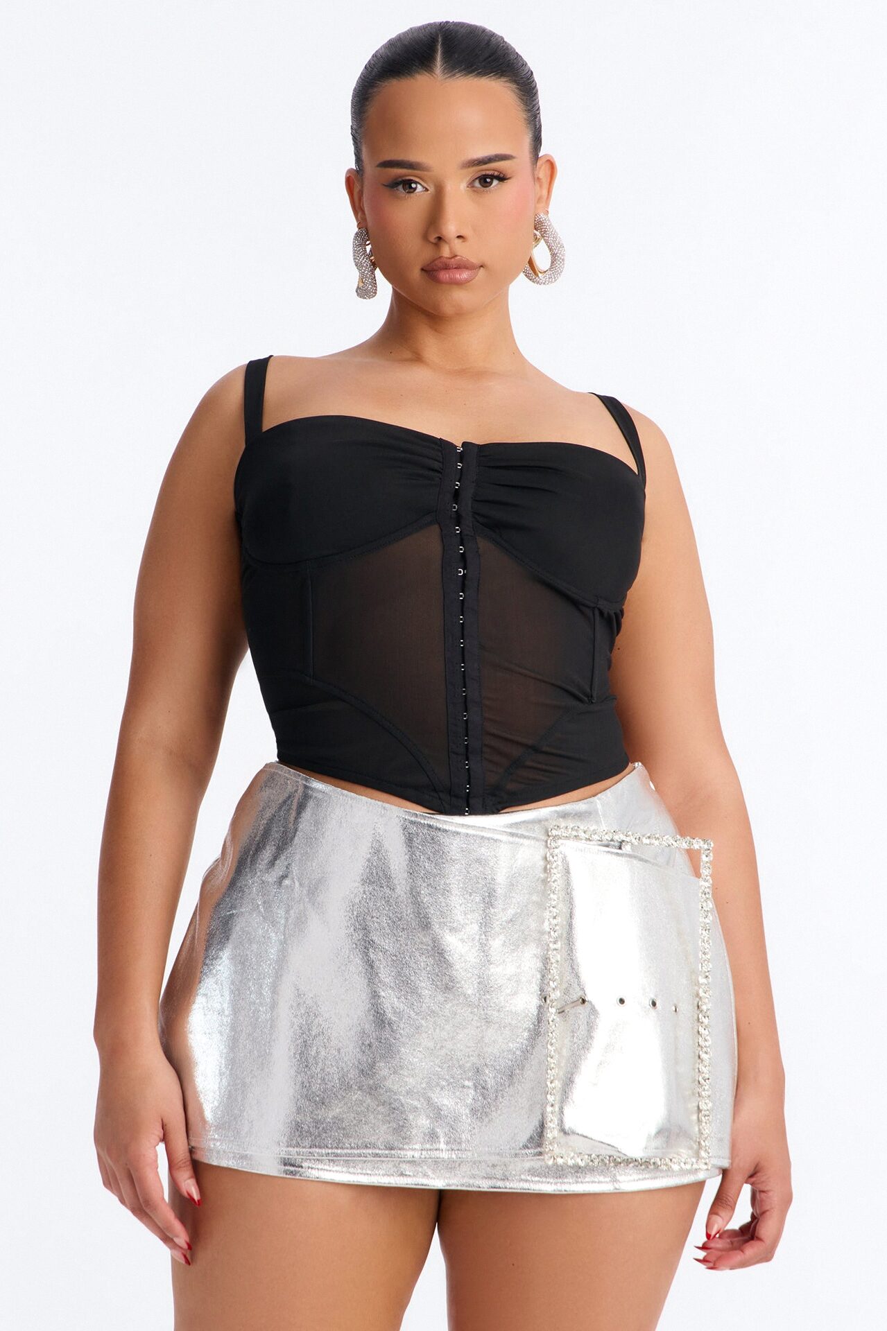 Lani Mesh Sweetheart Sleeveless Corset Top - Black