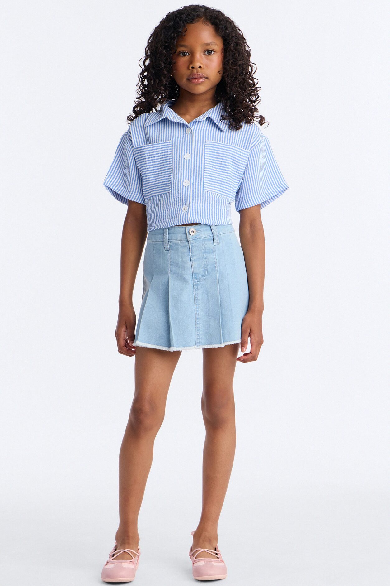 Mini Camila Pleated Denim Skort - Light Wash