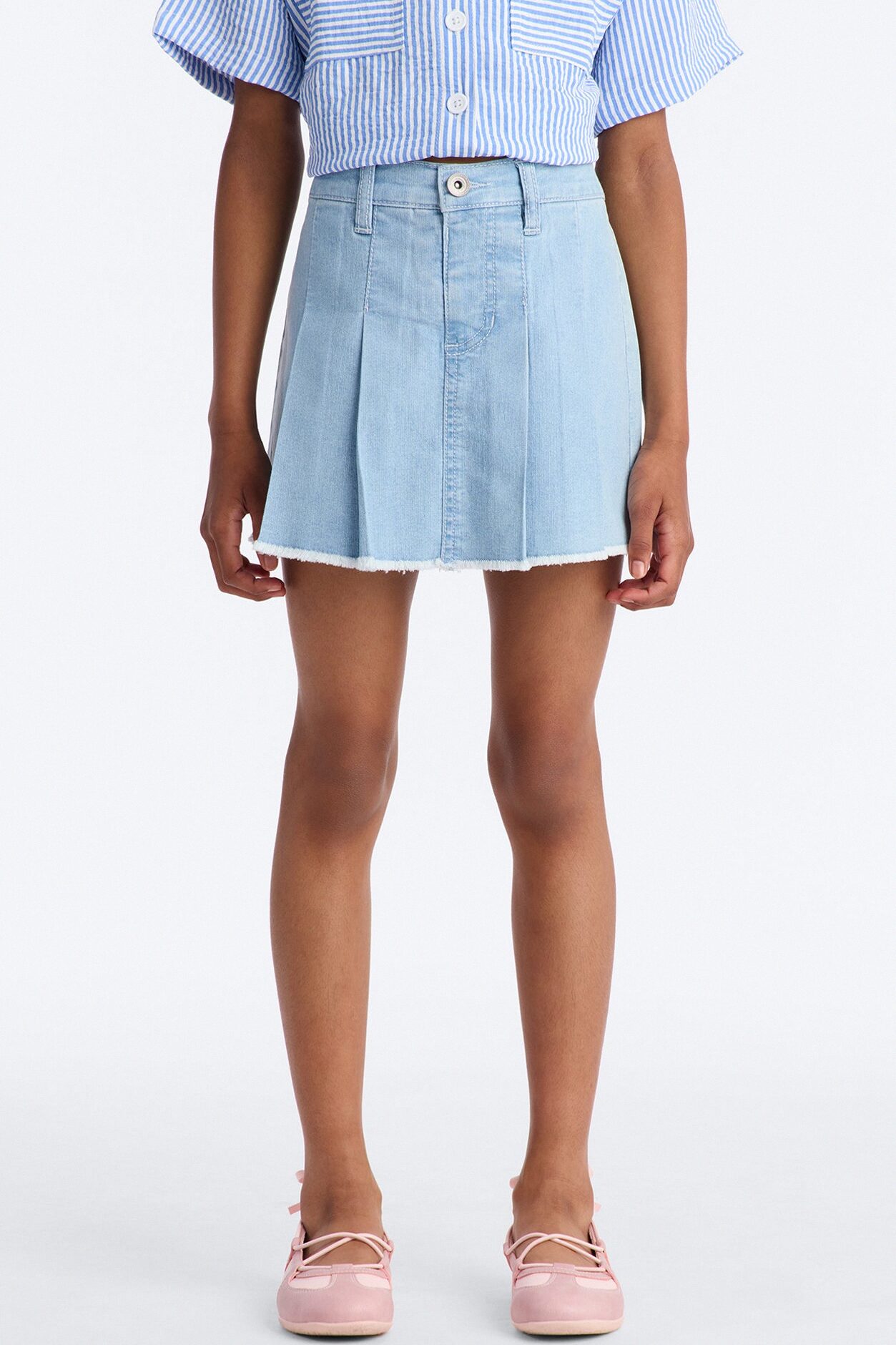 Mini Camila Pleated Denim Skort - Light Wash