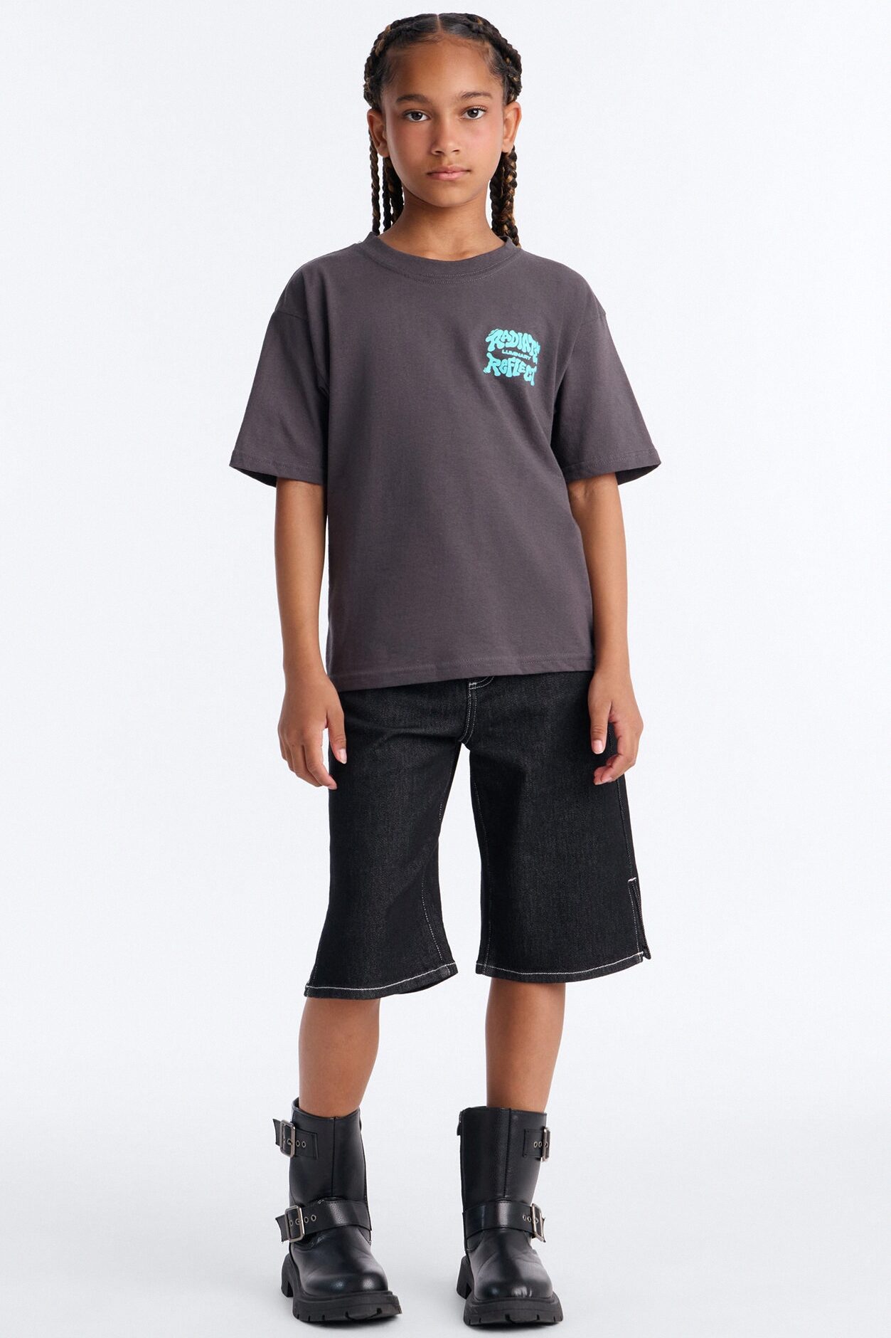 Mini Radiate Power Reflect Love Short Sleeve Tee - Charcoal