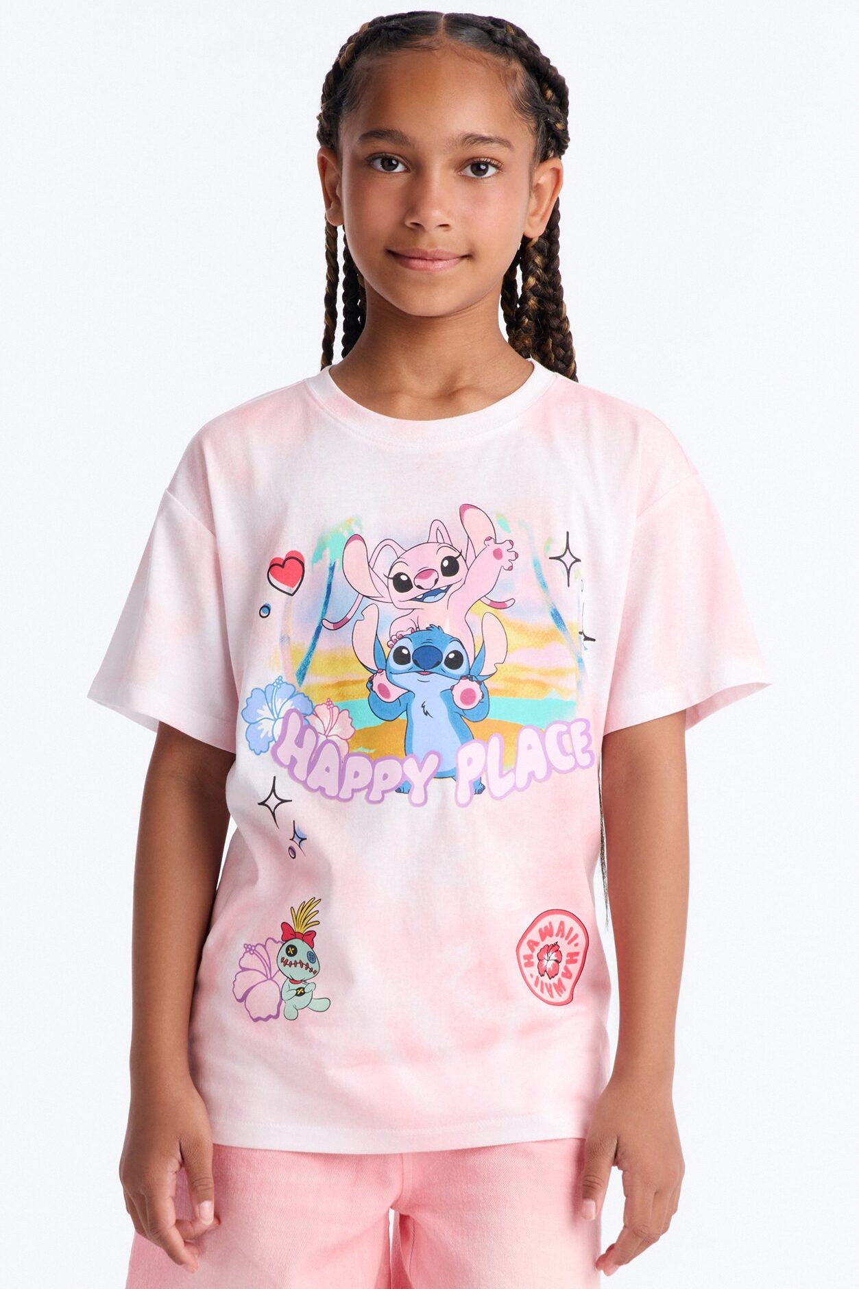 Mini Stitch And Angel Happy Place Short Sleeve Tee - Pink/combo