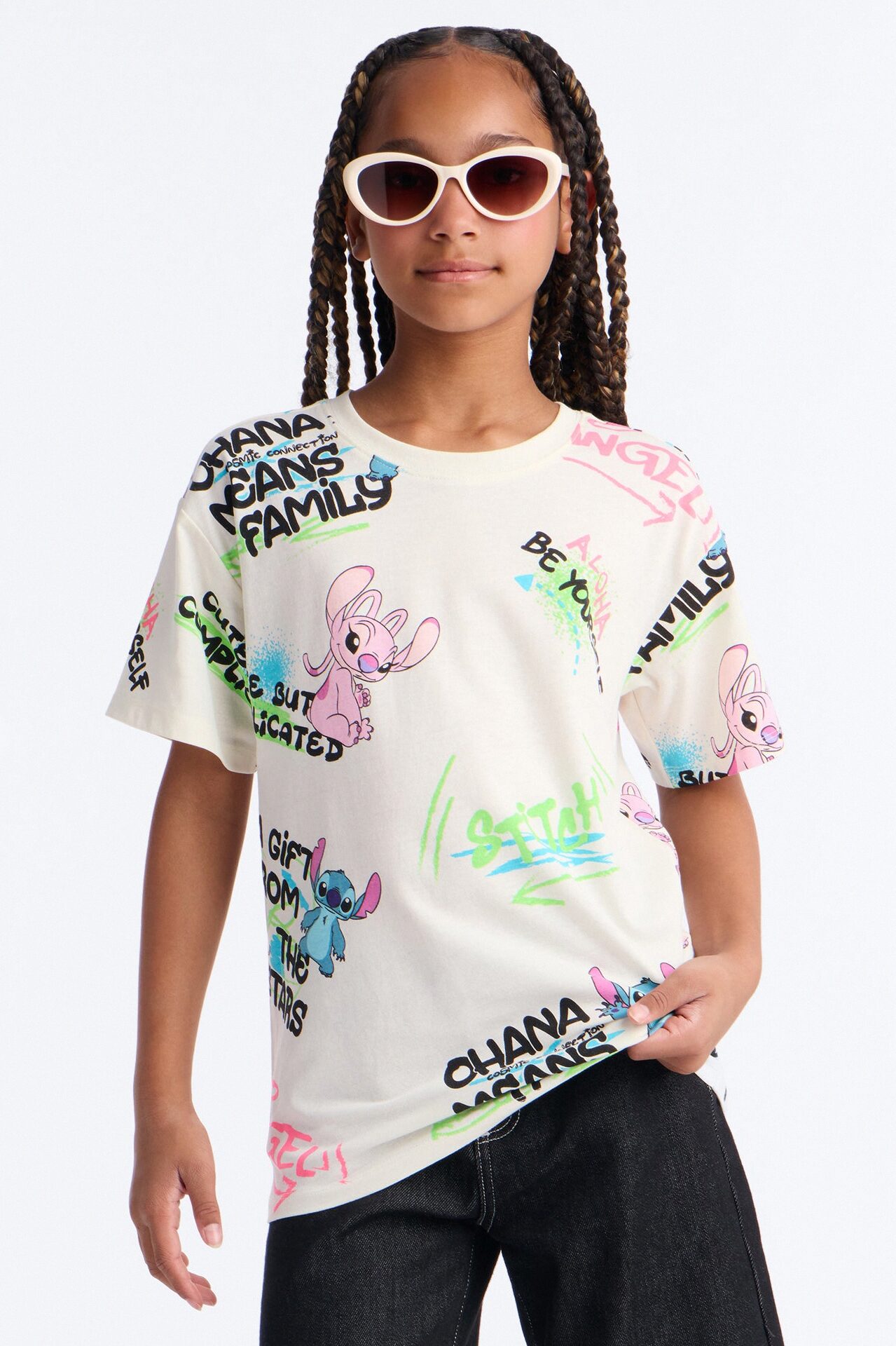 Mini Stitch And Angel Cute But Complicated Short Sleeve Tee - Cream